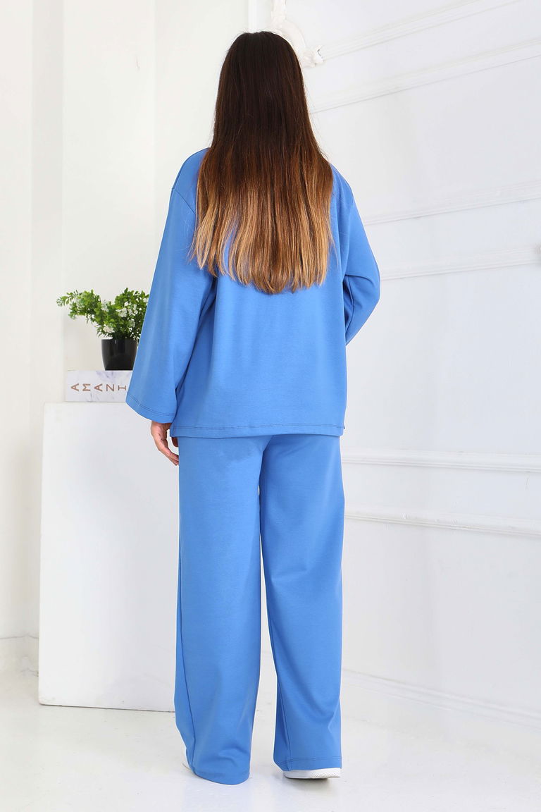 Geniş Paçalı İki İplik Eşofman Takımı - 27717-MAVI - TOFİSA