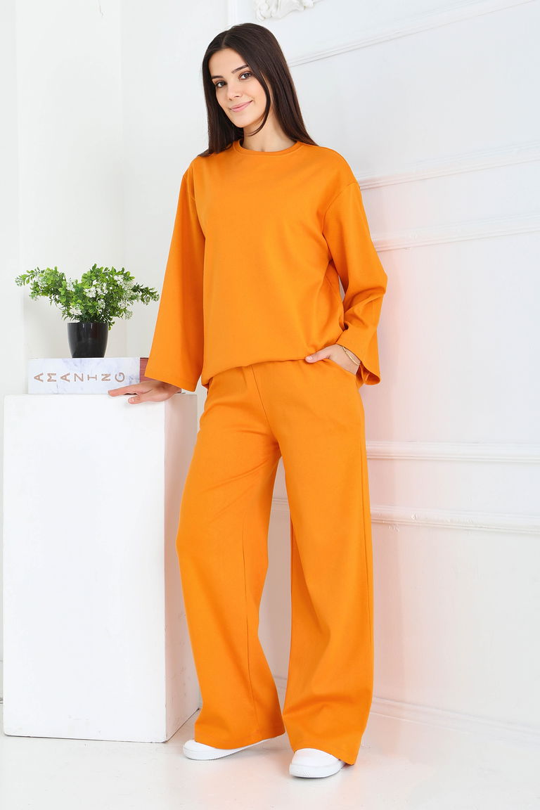 Geniş Paçalı İki İplik Eşofman Takımı - 27717-ORANJ - TOFİSA