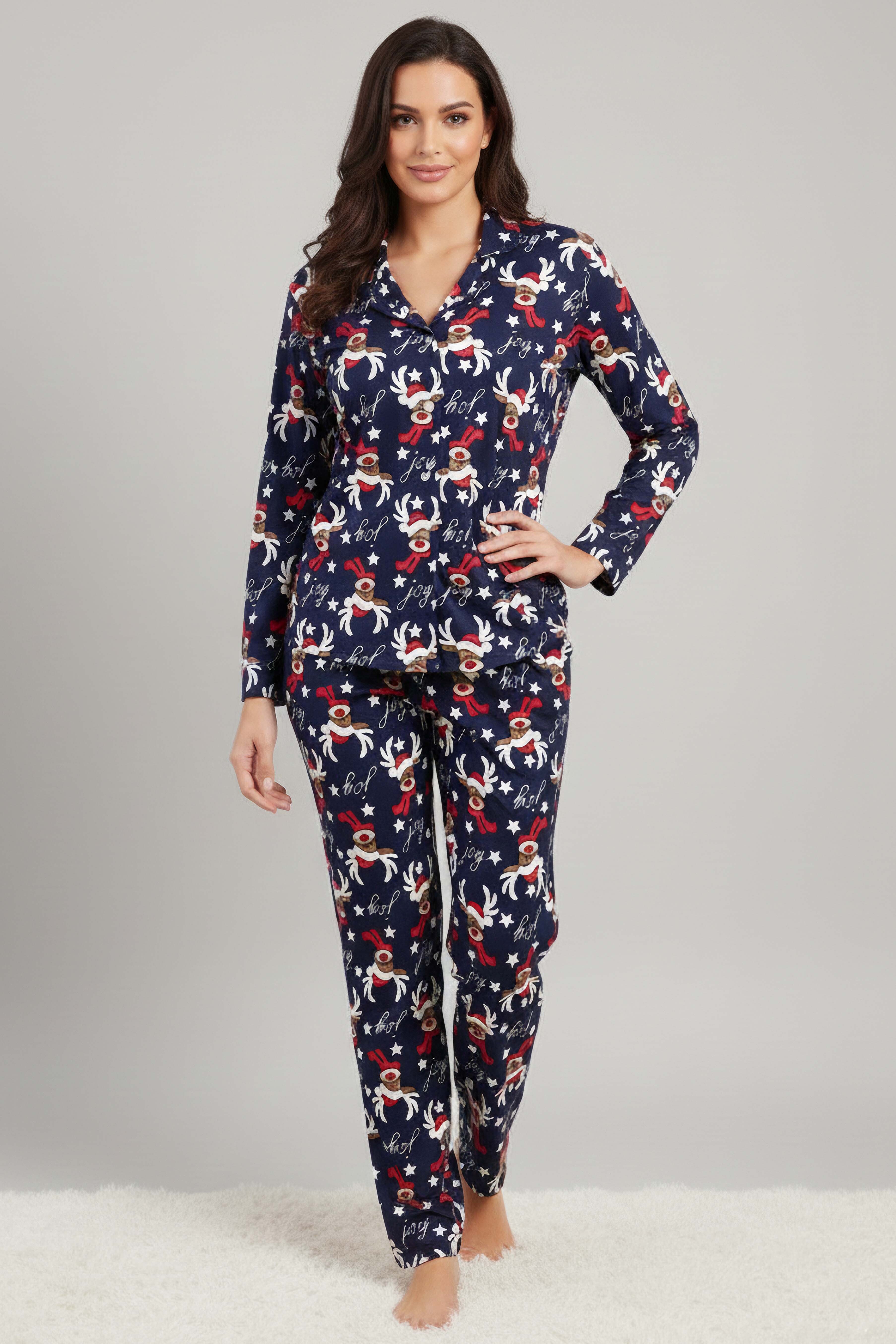 Geyik Baskılı Pijama Takımı - 27944-LACIVERT - 1