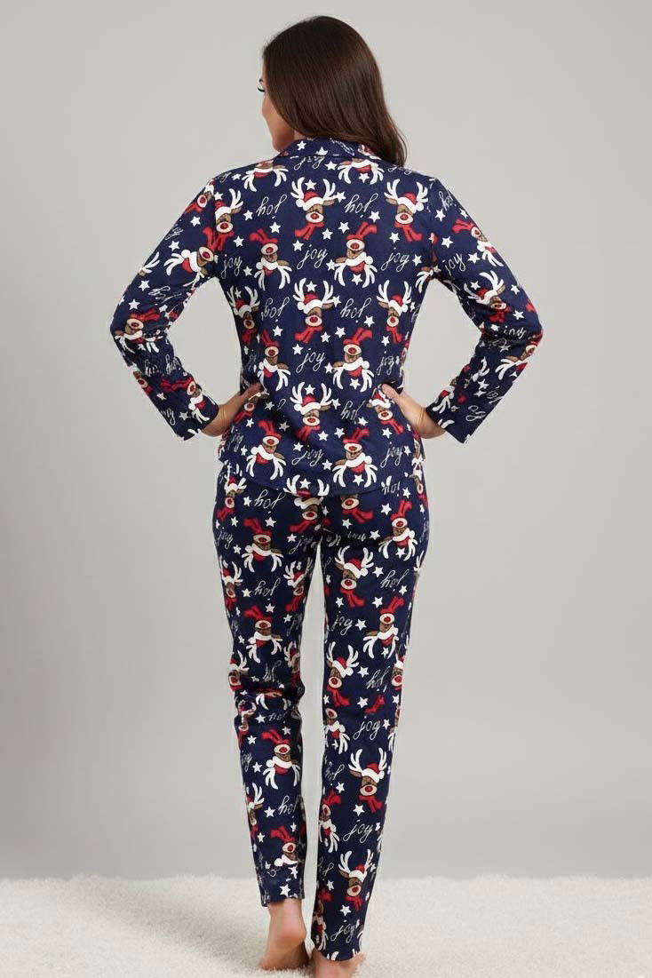 Geyik Baskılı Pijama Takımı - 27944-LACIVERT - TOFİSA