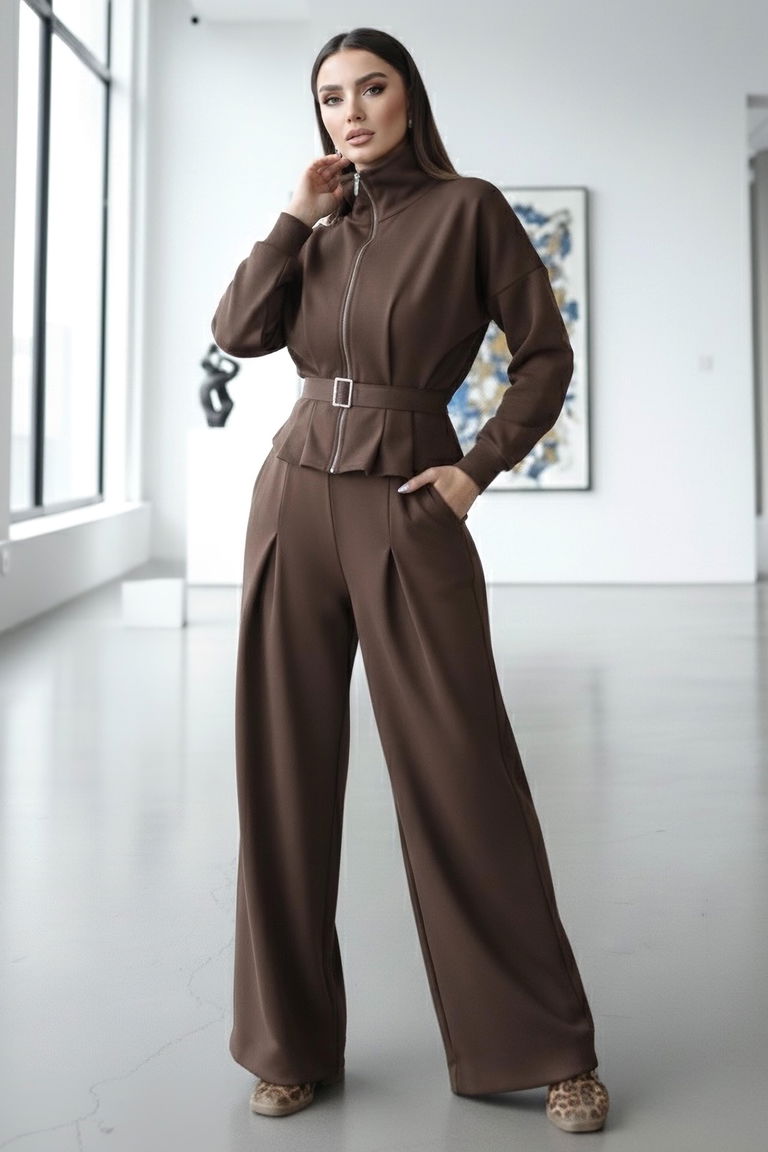 Gipeli Modal İkili Takım - 28093-KAHVE - TOFİSA