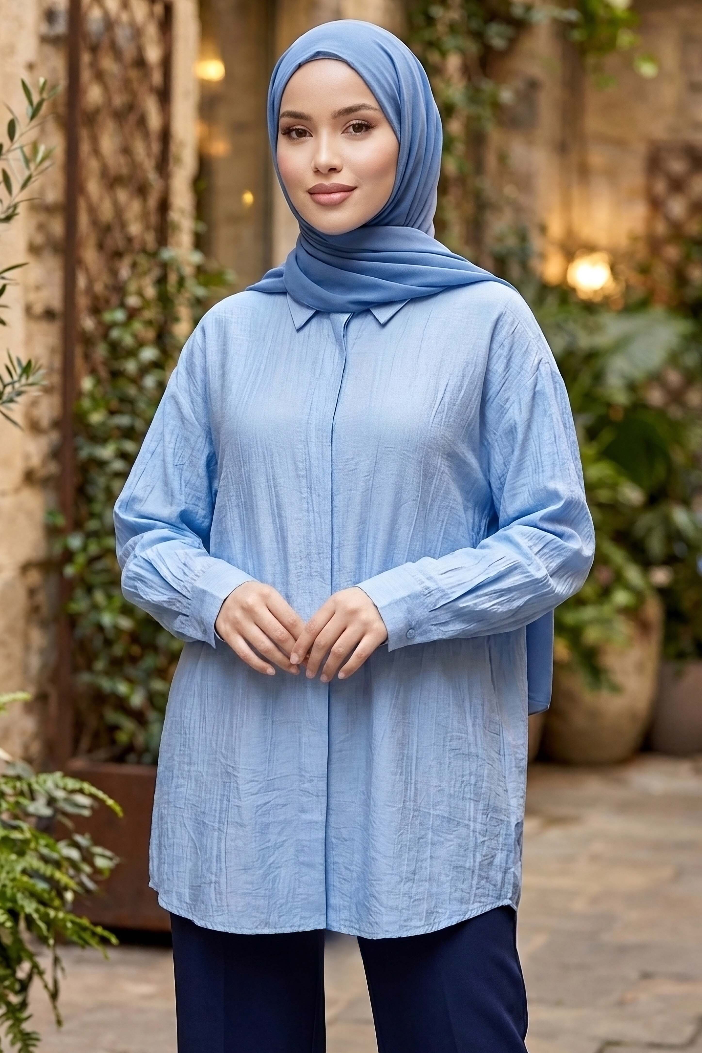 Gizli Düğme Detaylı Çilek Tunik - 1306-BEBE-MAVI - 2