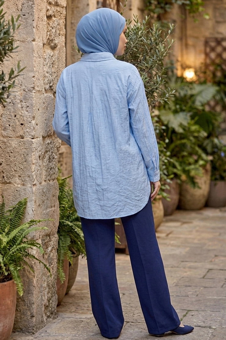 Gizli Düğme Detaylı Çilek Tunik - 1306-BEBE-MAVI - 3