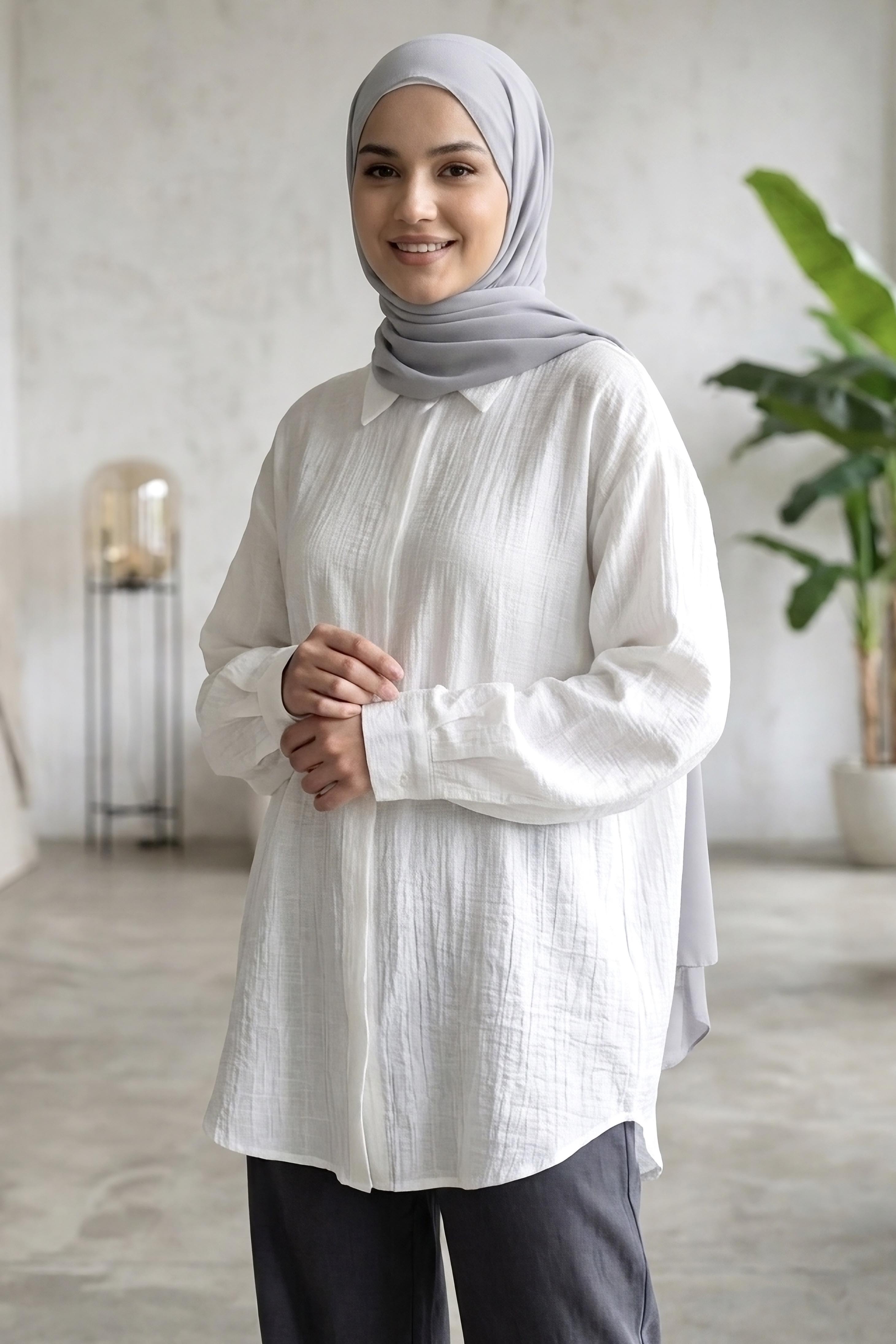 Gizli Düğme Detaylı Çilek Tunik - 1306-BEYAZ - 1