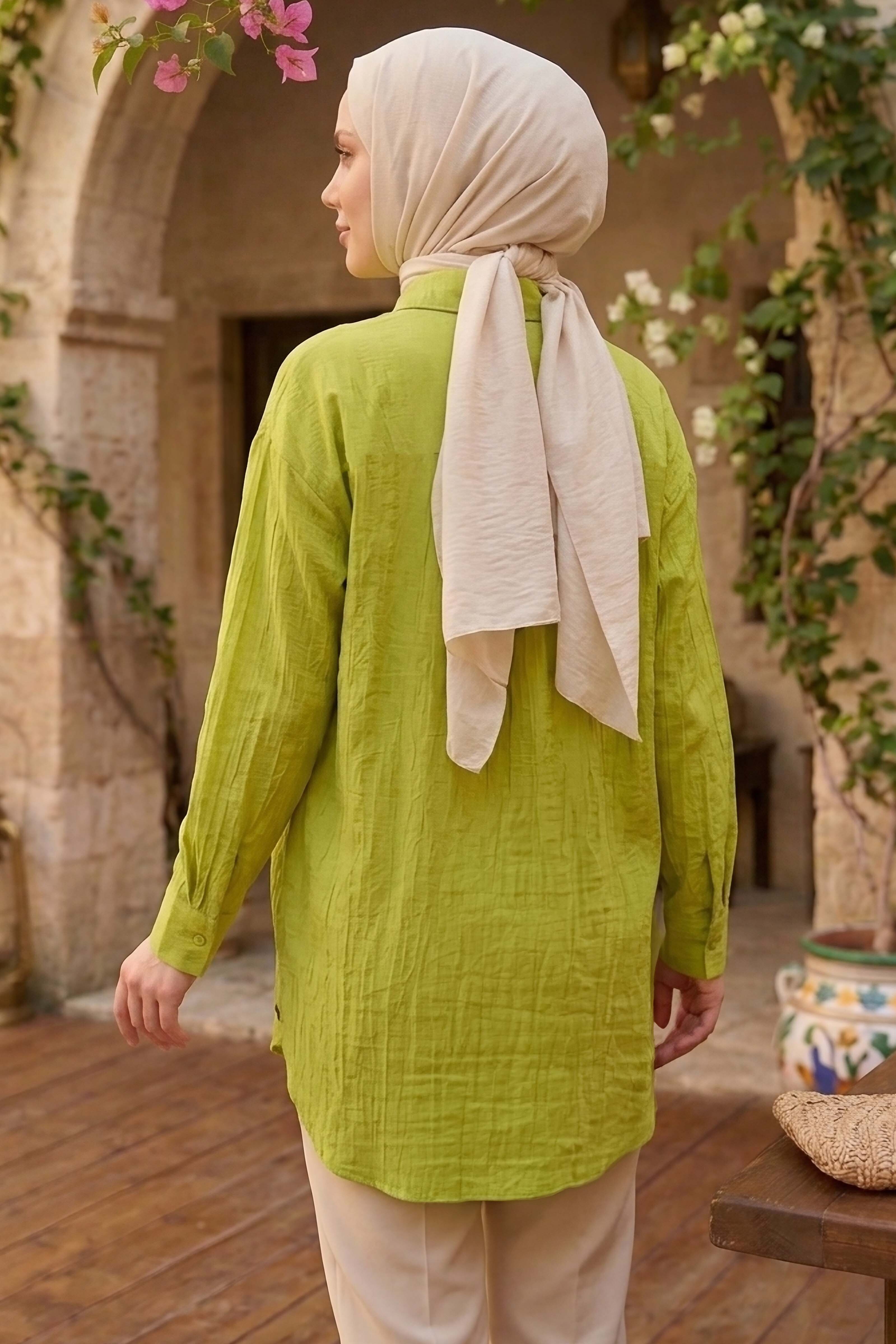 Gizli Düğme Detaylı Çilek Tunik - 1306-FISTIK-YESILI - 3