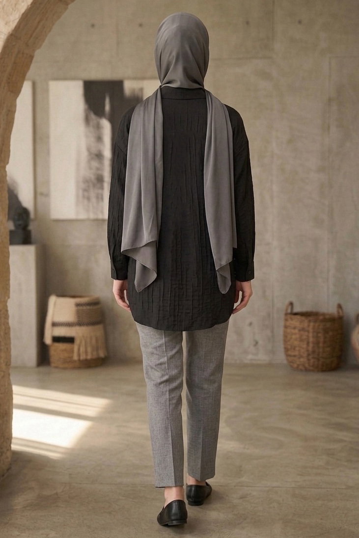 Gizli Düğme Detaylı Çilek Tunik - 1306-SIYAH - 3