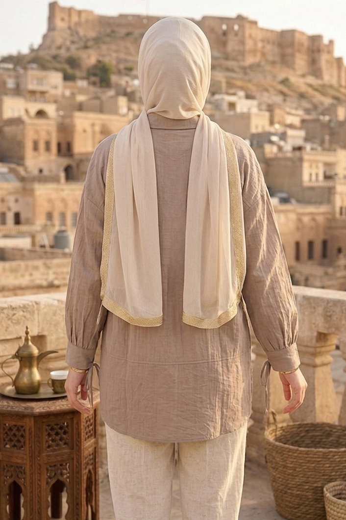 Gizli Düğmeli Çilek Tunik - 1305-BEJ - 3