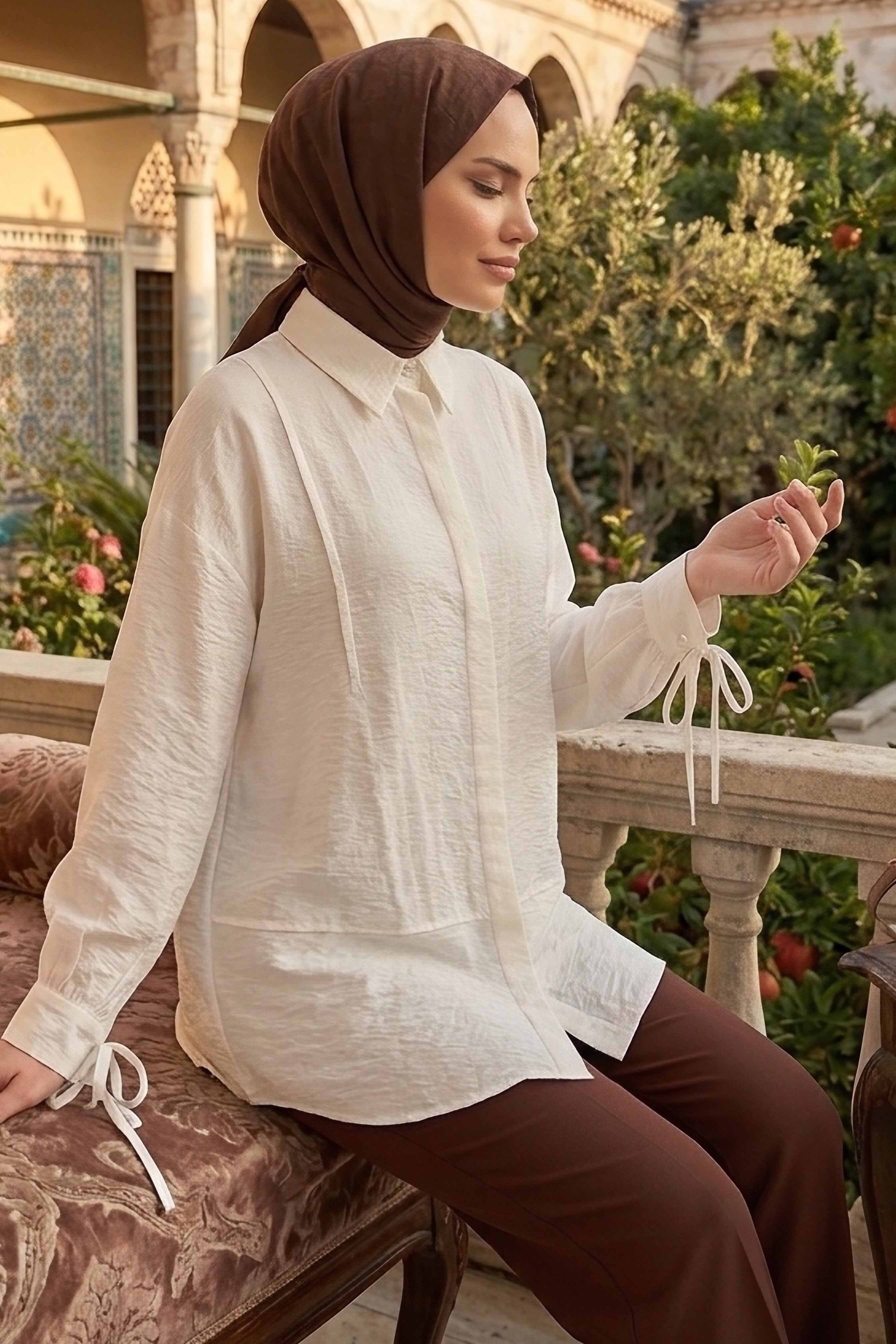 Gizli Düğmeli Çilek Tunik - 1305-BEYAZ - 2