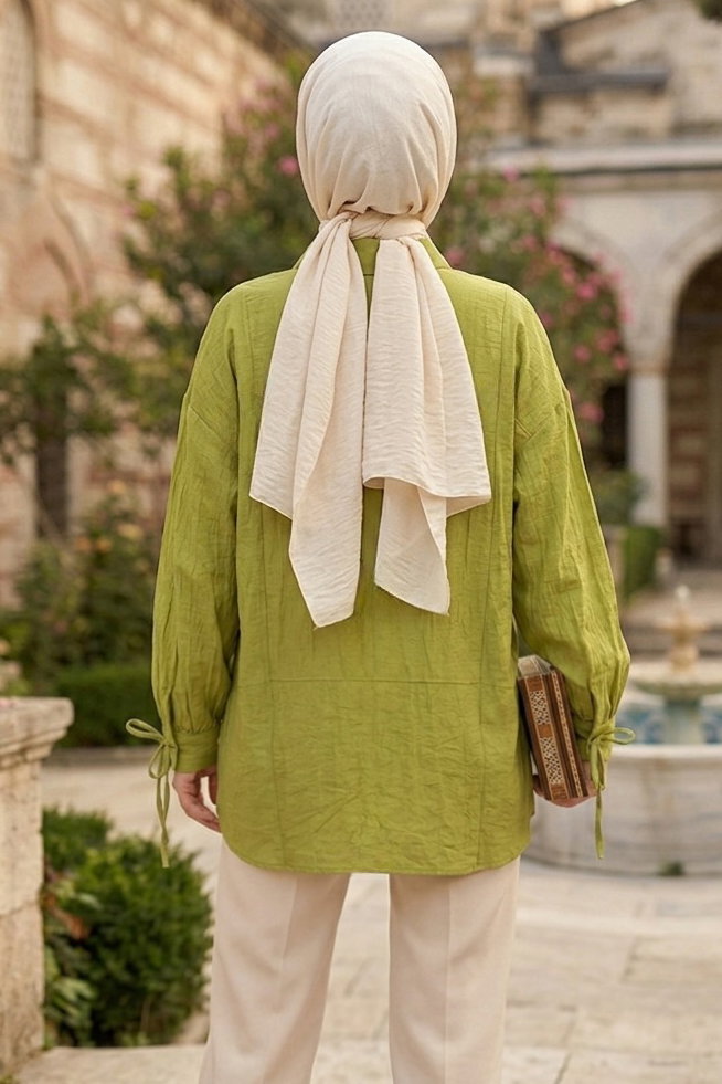 Gizli Düğmeli Çilek Tunik - 1305-FISTIK-YESILI - 3