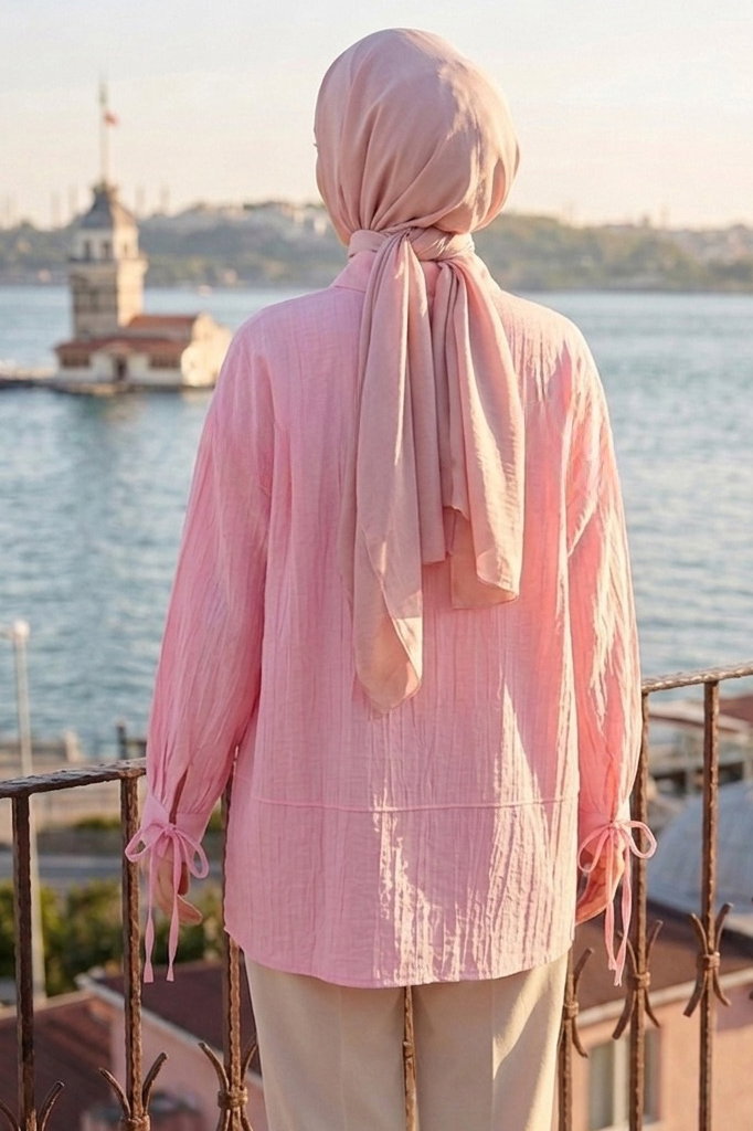 Gizli Düğmeli Çilek Tunik - 1305-PEMBE - 4