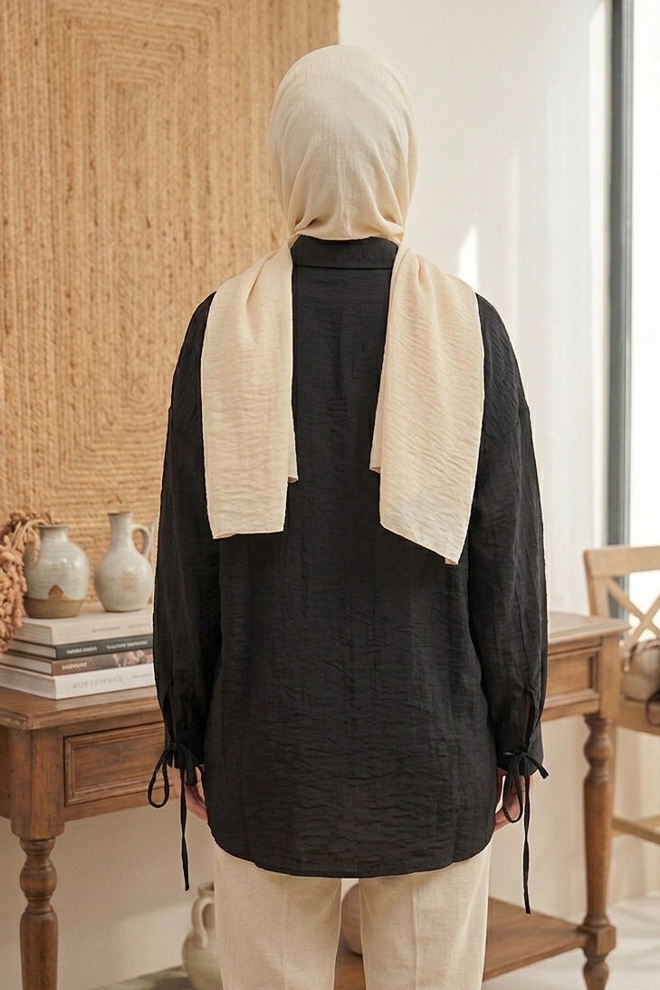 Gizli Düğmeli Çilek Tunik - 1305-SIYAH - 3