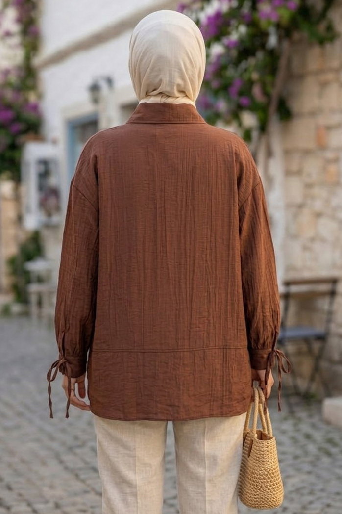 Gizli Düğmeli Çilek Tunik Kahve - 1305-KAHVE - 3