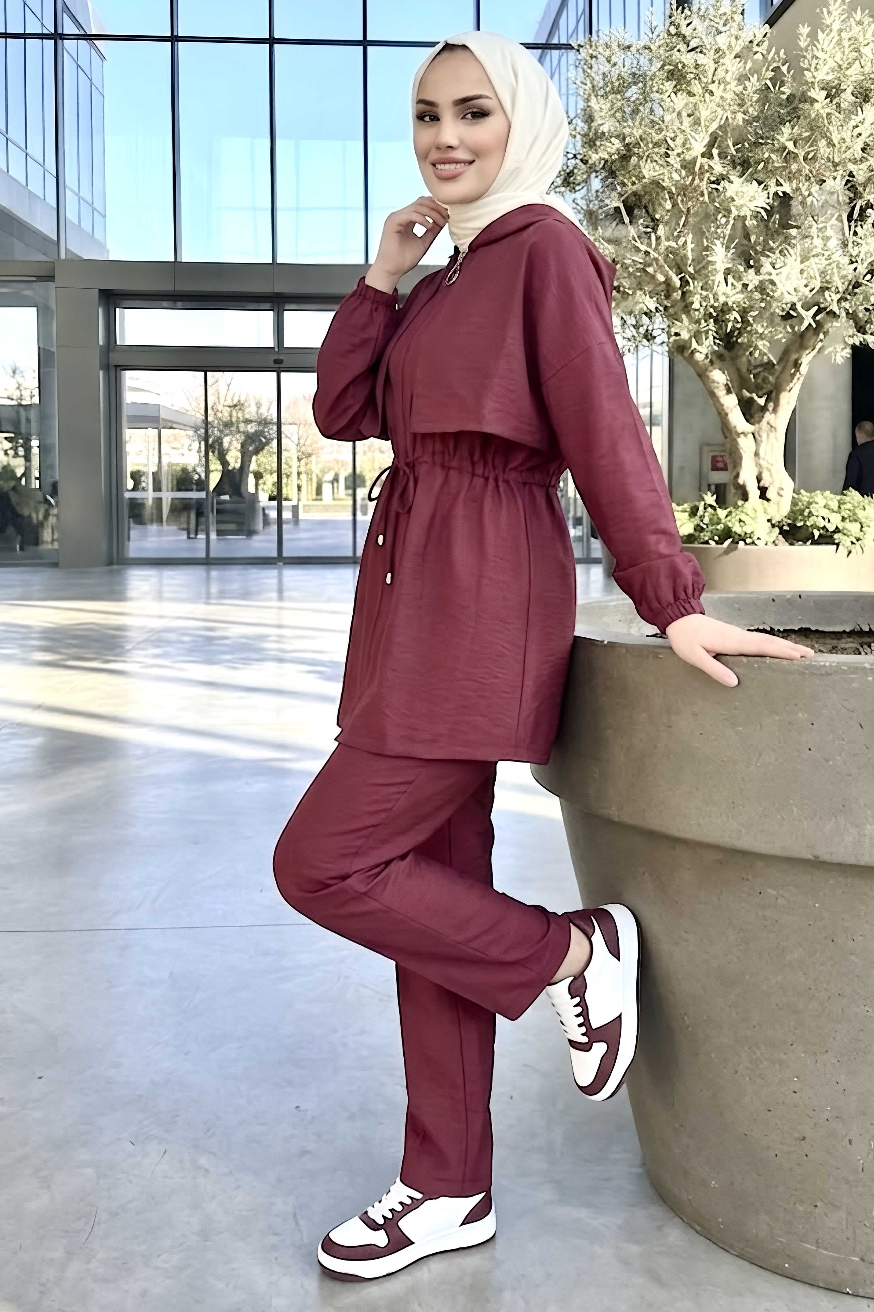Göğüs Kapak Detaylı İkili Takım Bordo - 2130-BORDO - 2
