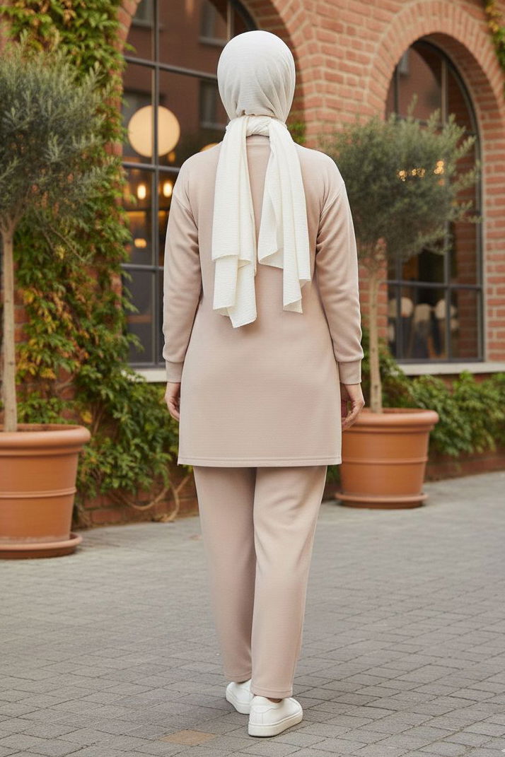 Gömlek Yaka Detaylı Modal Tunik Pantolon - 28130-KREM - 3