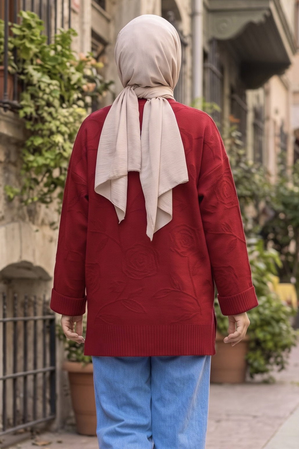 Gül Kabartma Detaylı Triko Tunik Kirmizi - 29281-KIRMIZI - 3
