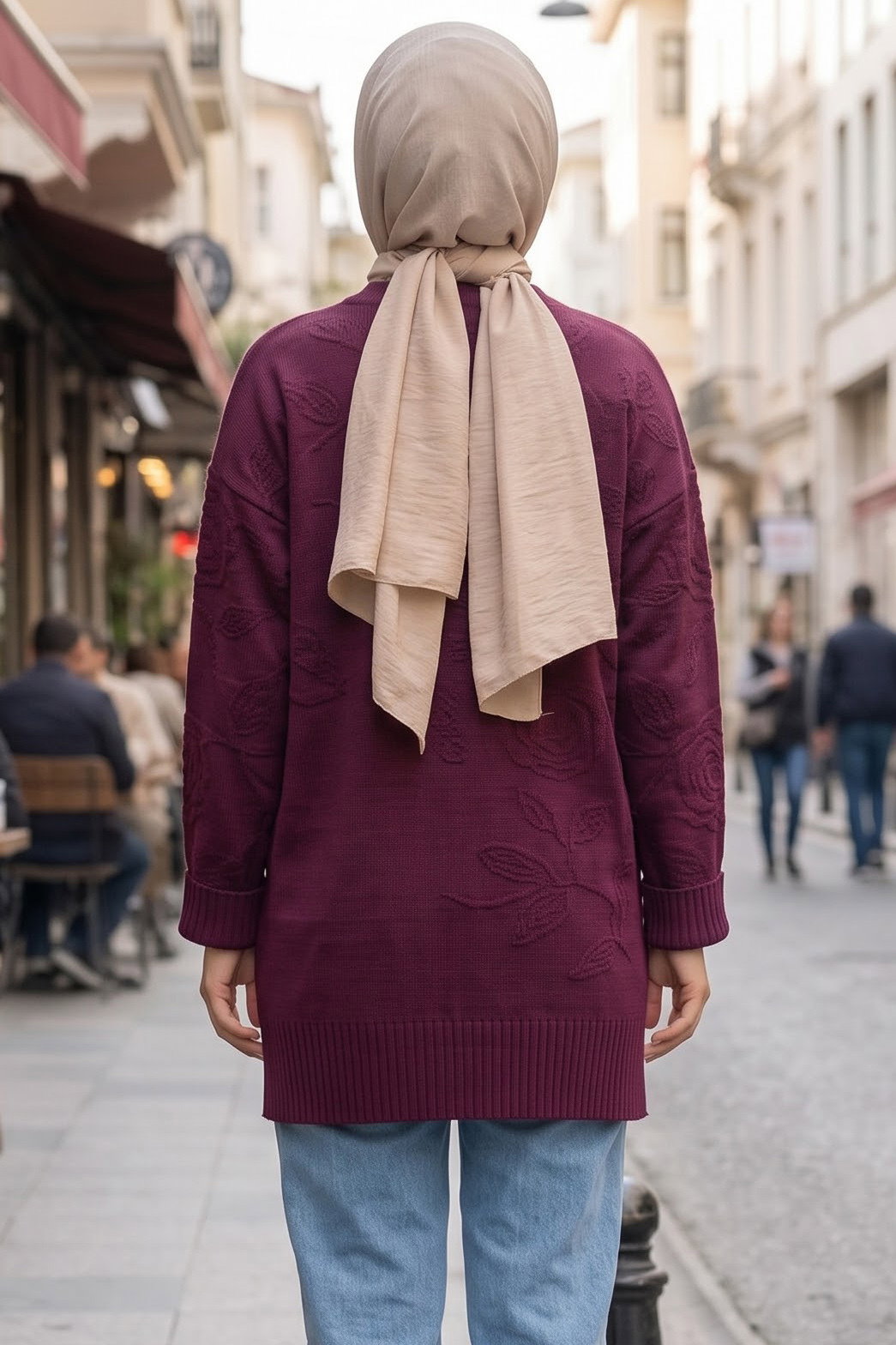 Gül Kabartma Detaylı Triko Tunik Mürdüm - 29281-MURDUM - 3