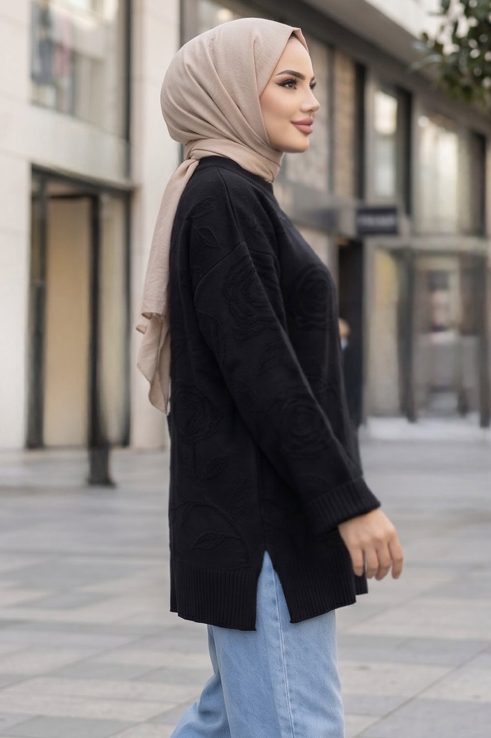 Gül Kabartma Detaylı Triko Tunik Siyah - 29281-SIYAH - 2