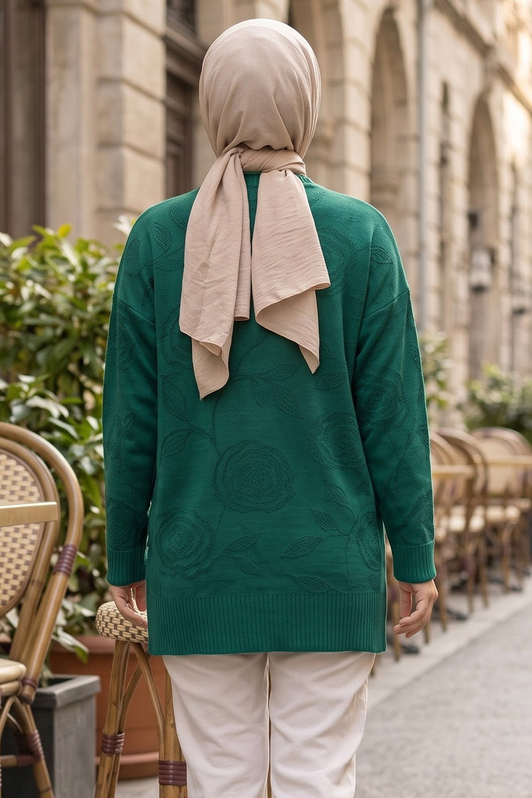 Gül Kabartma Detaylı Triko Tunik Zumrut - 29281-ZUMRUT - 3