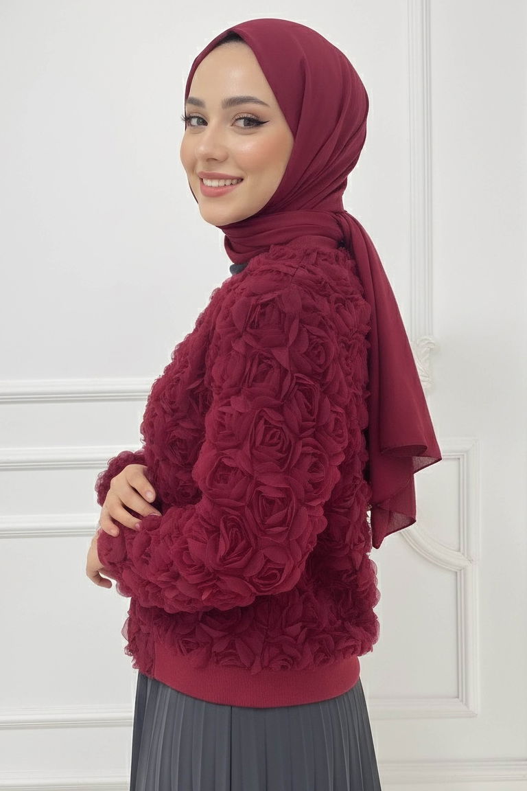 Güllü Tül Mont - 28026-BORDO - TOFİSA