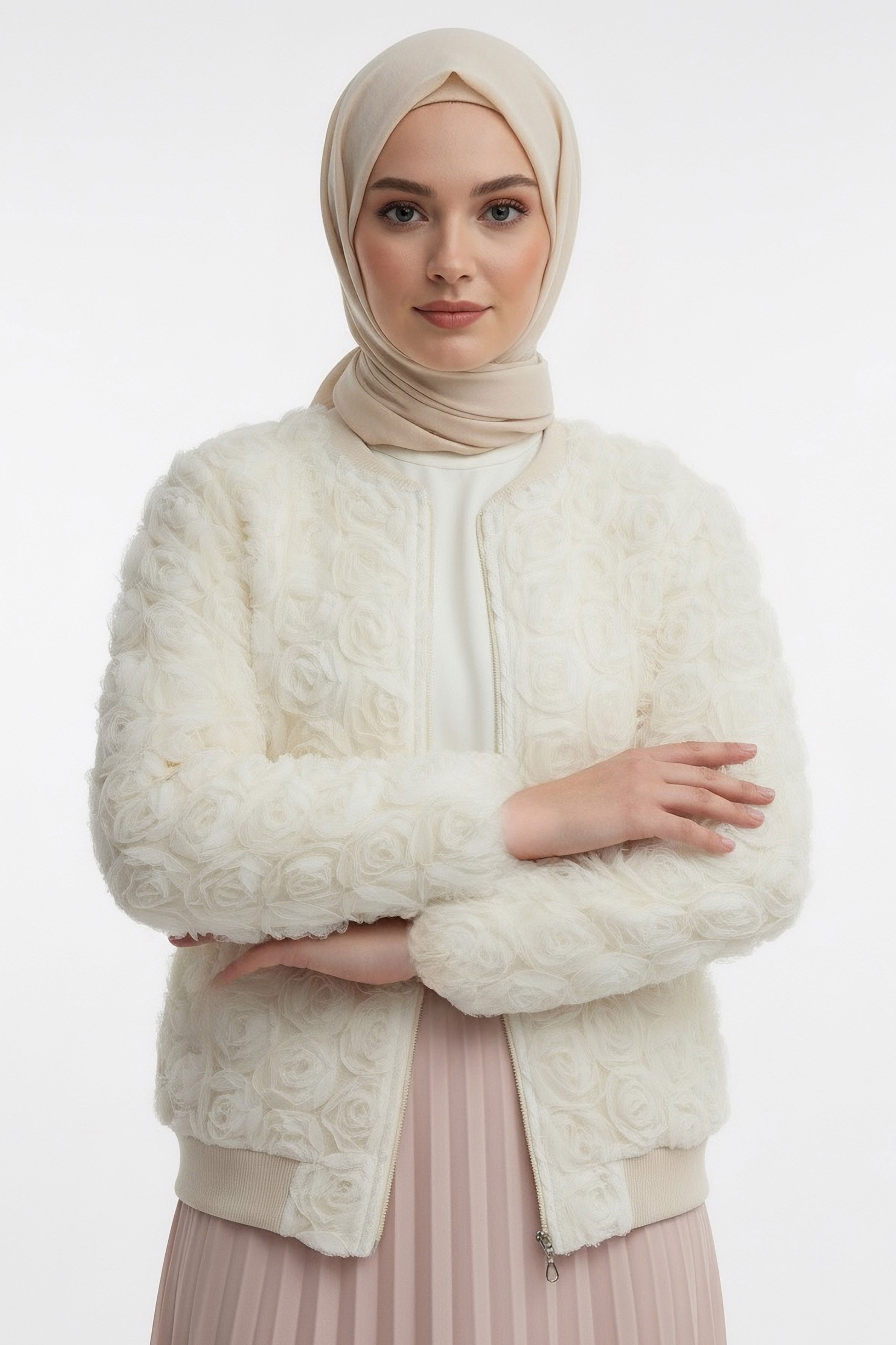 Güllü Tül Mont - 28026-KREM - 1