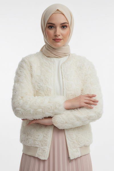 Güllü Tül Mont - 28026-KREM 