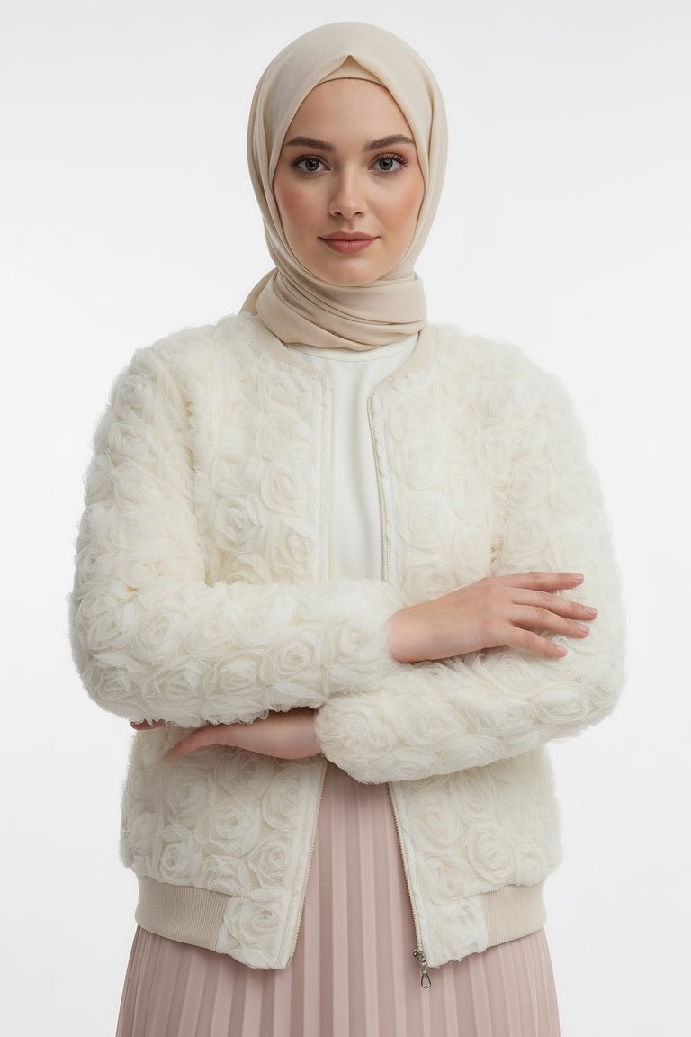 Güllü Tül Mont - 28026-KREM - TOFİSA