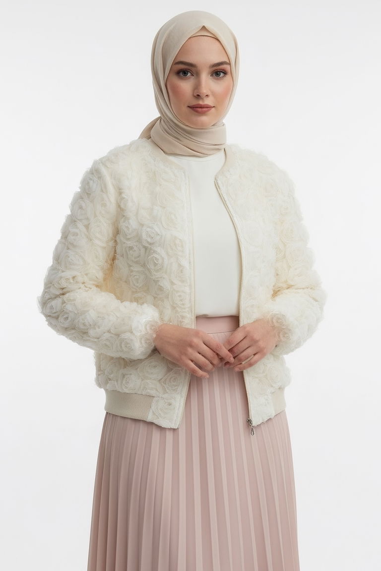 Güllü Tül Mont - 28026-KREM - TOFİSA