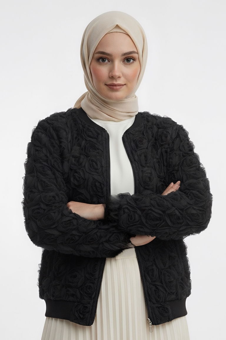 Güllü Tül Mont - 28026-SIYAH - TOFİSA