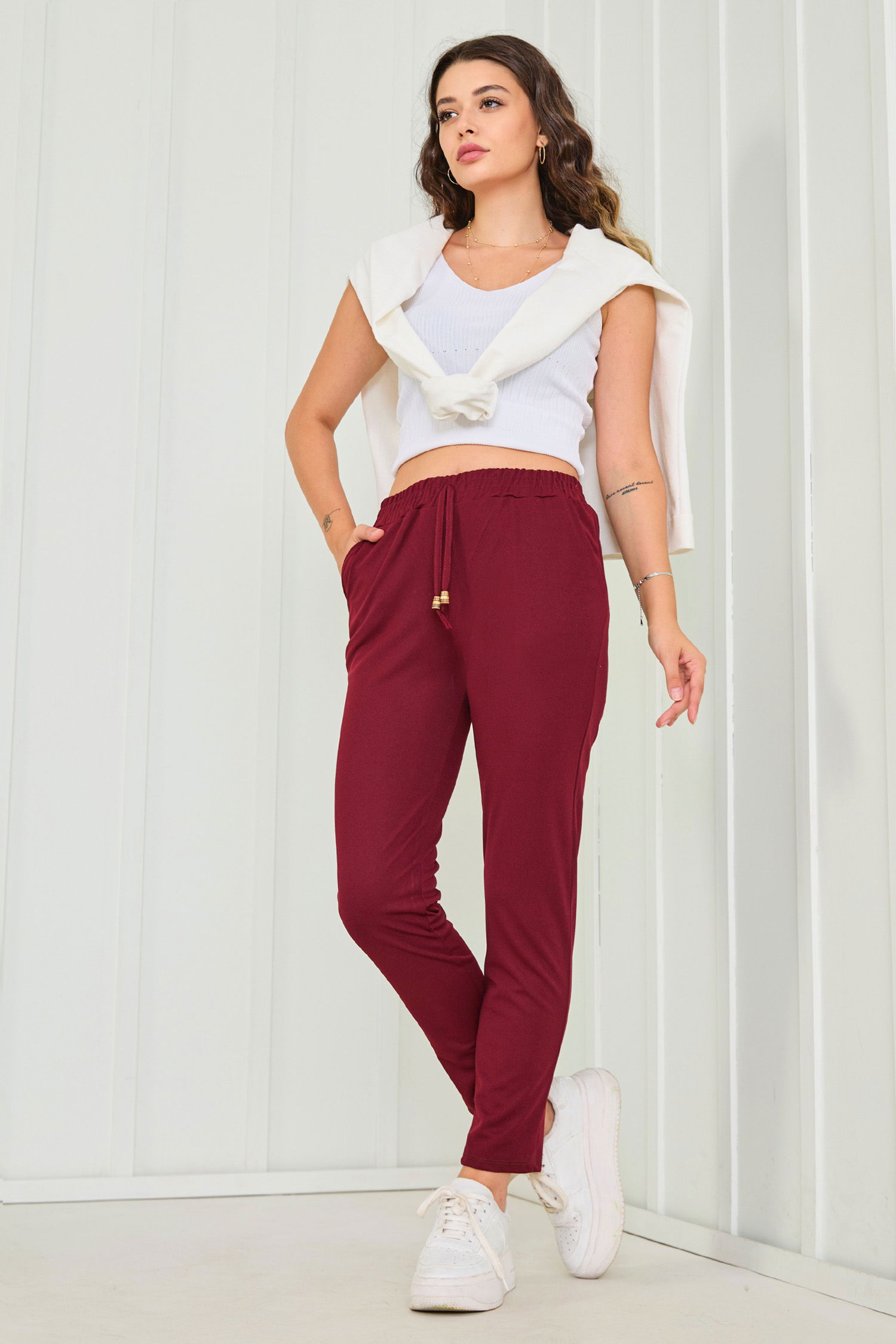 Havuç Pantolon Bordo - 27076 - 1