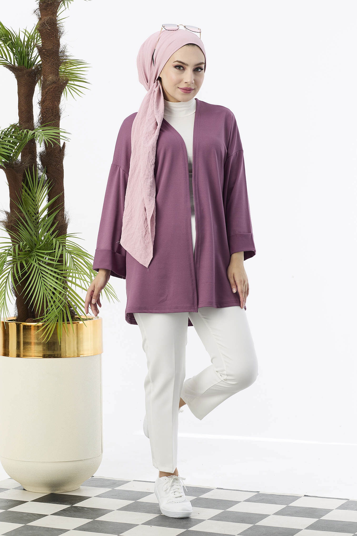 Hırka - 11000-KOYU-LILA - 4