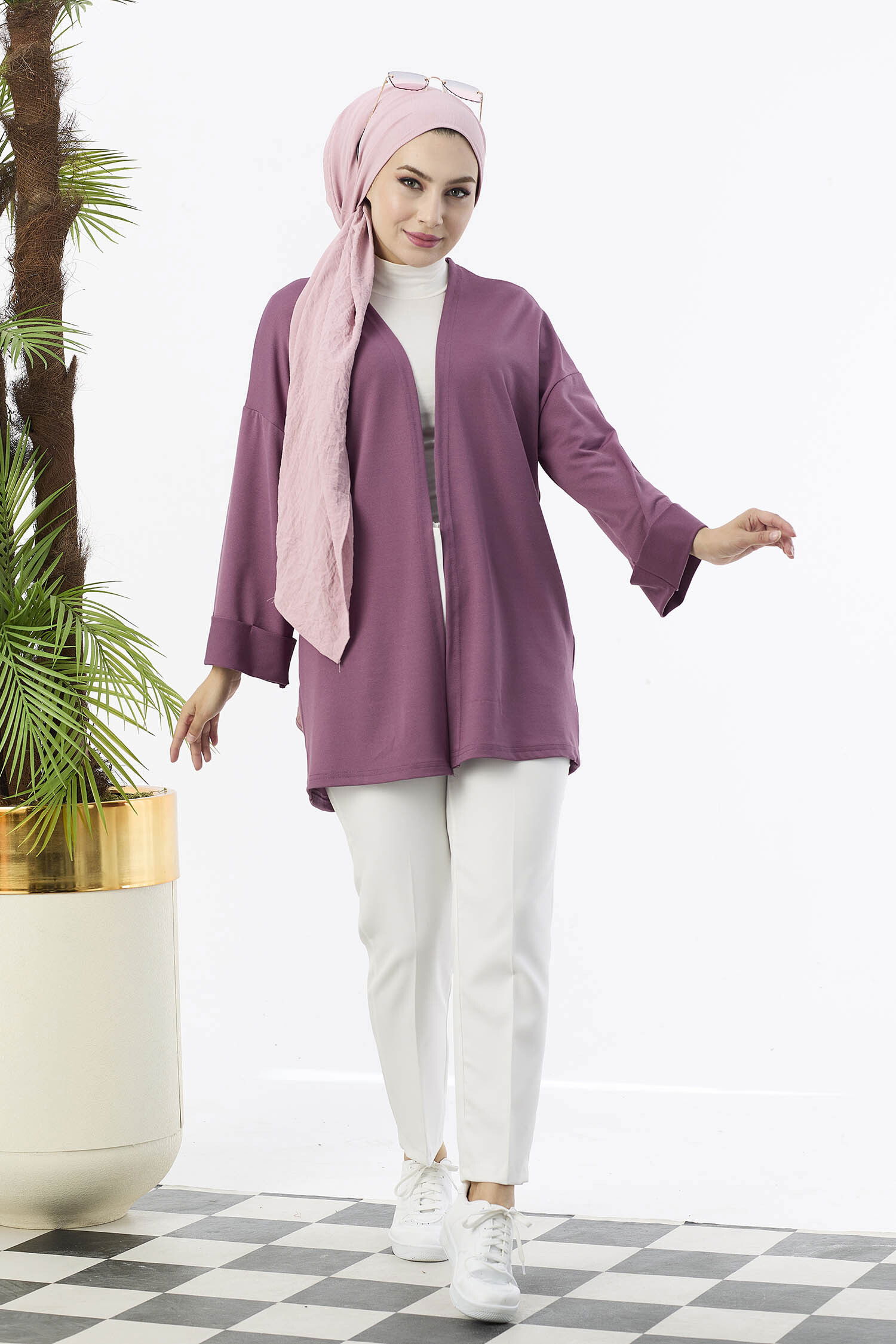 Hırka - 11000-KOYU-LILA - 2