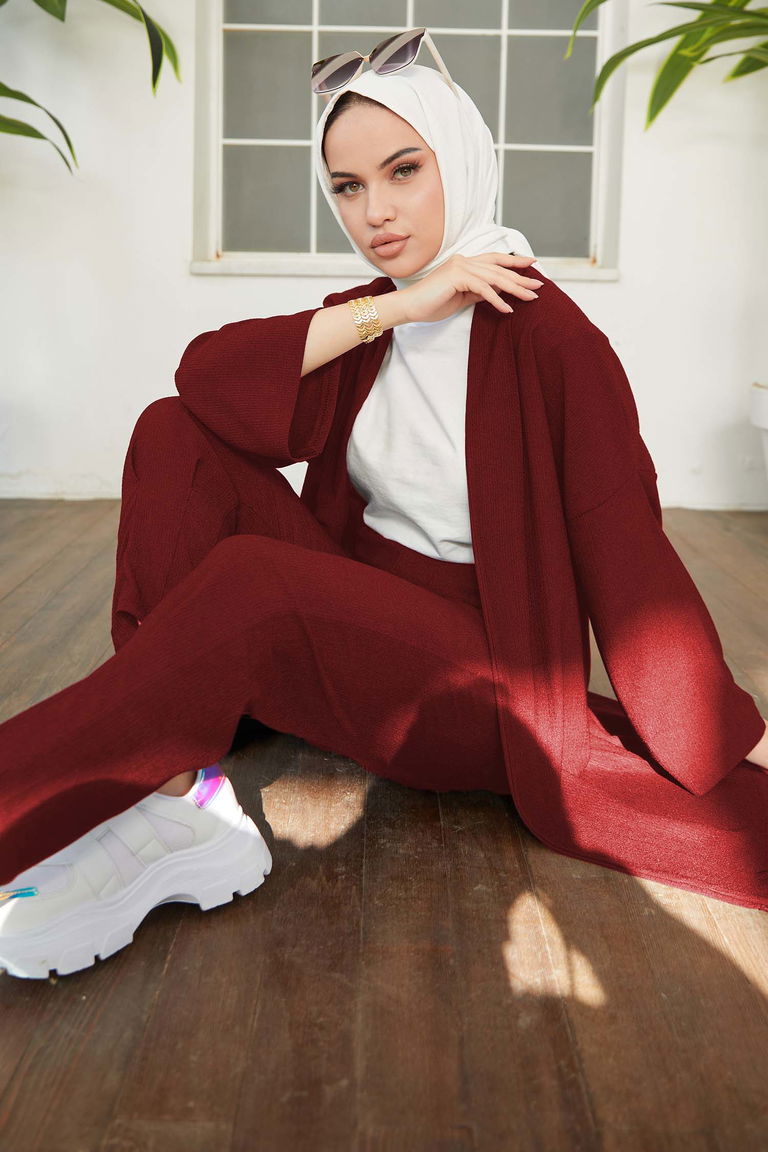 Hırka Pantolon İkili Takım Bordo - 27115 - TOFİSA