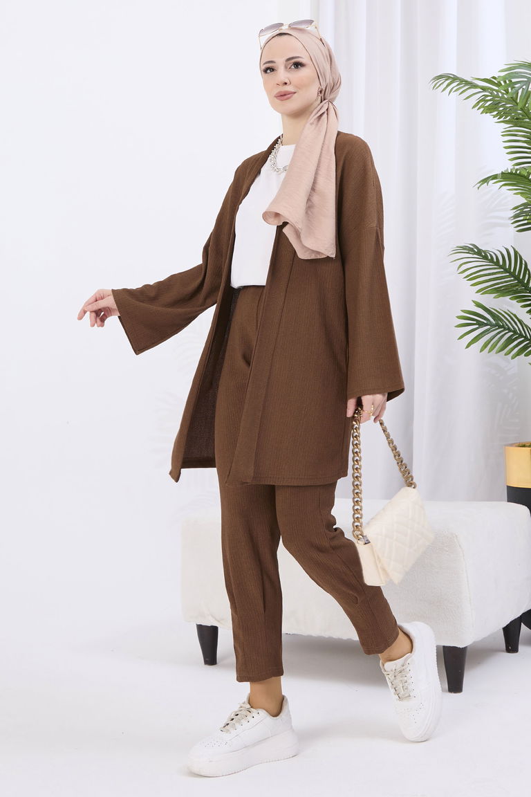 Hırka Pantolon İkili Takım Kahve - 27115 - TOFİSA