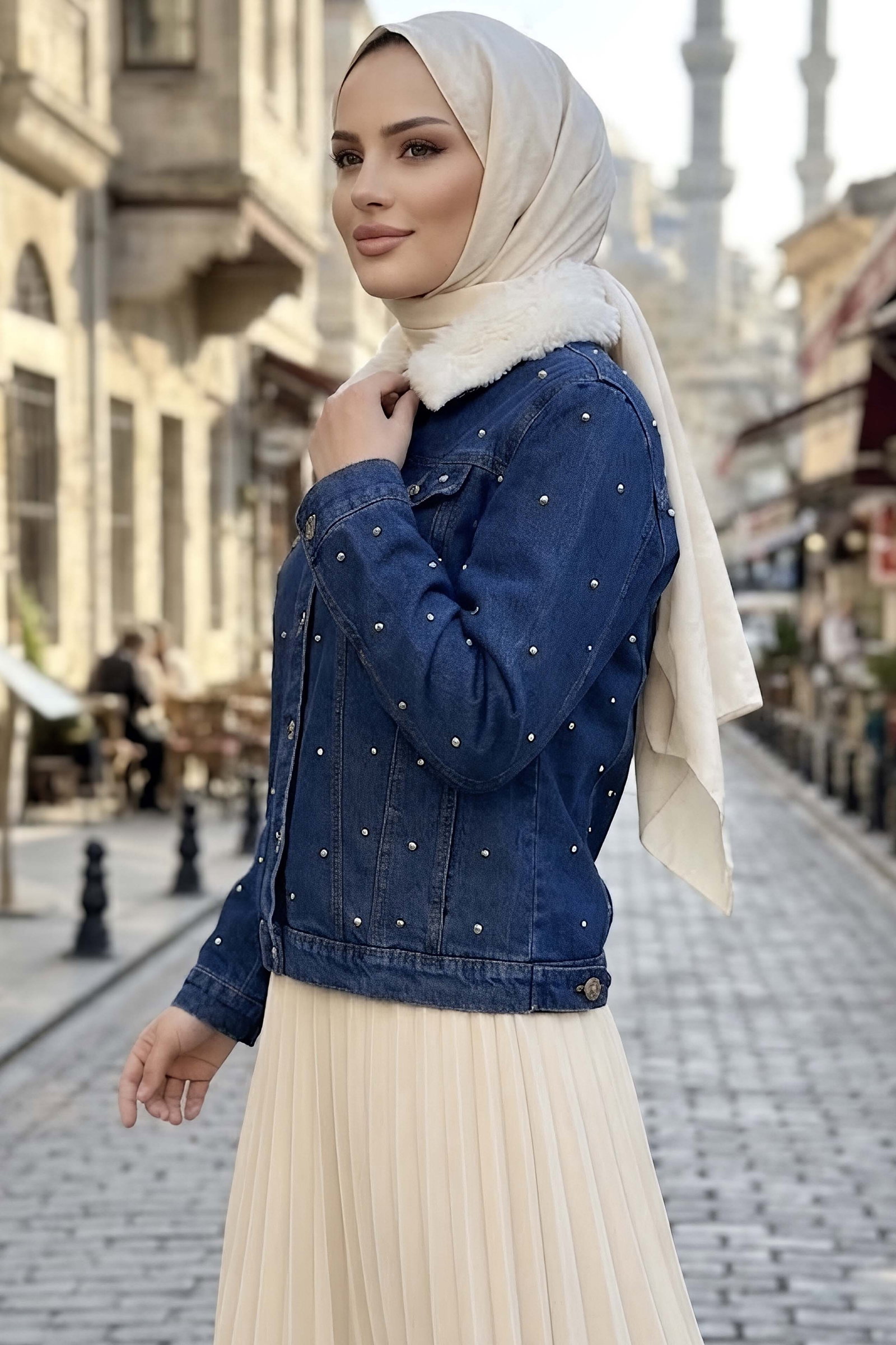 İğne Detaylı Kot Ceket Mavi - 29038-MAVI - 2