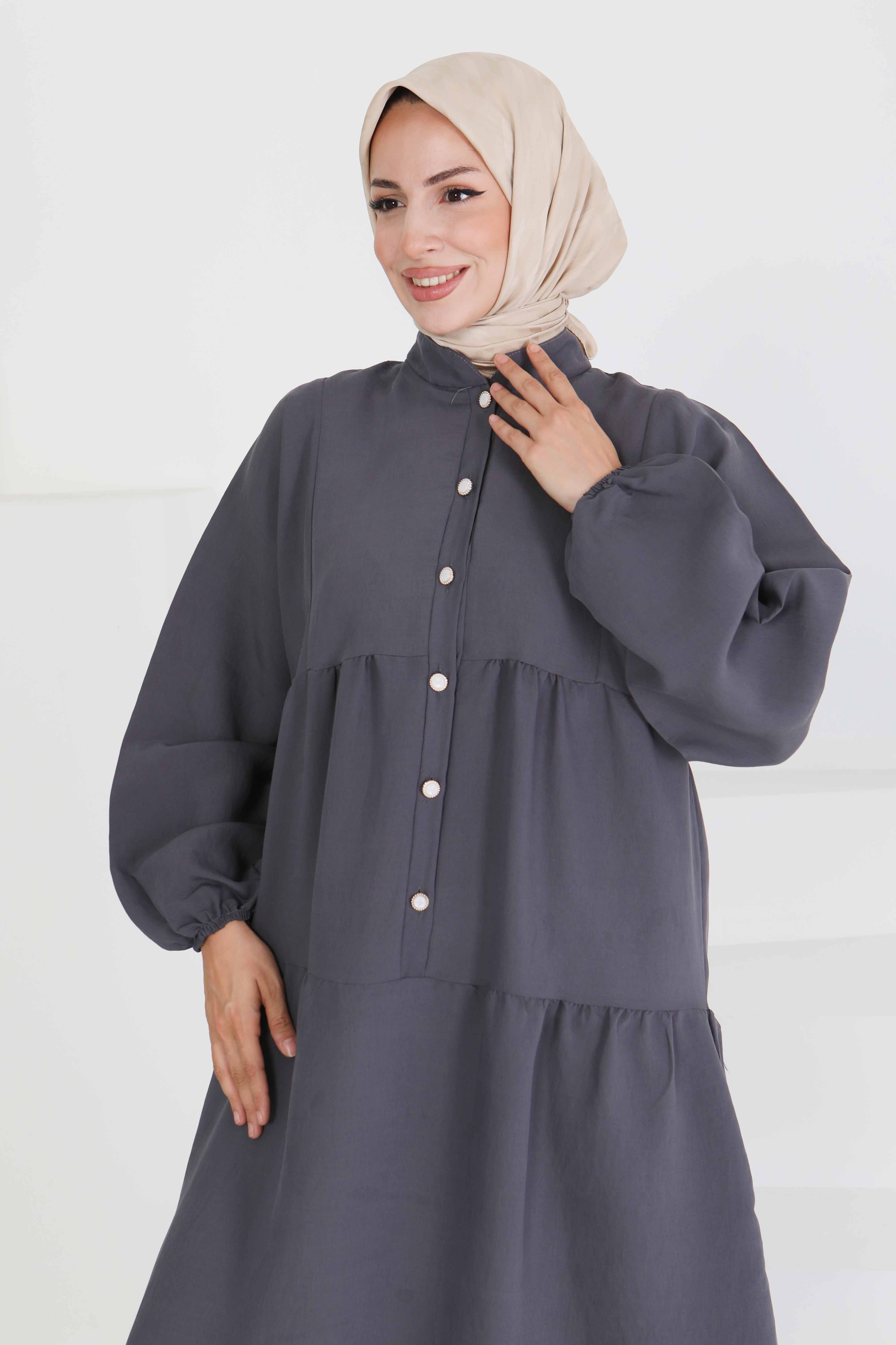 İnci Düğmeli Elbise - 27469 - 2