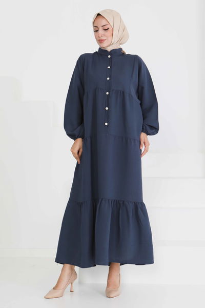 İnci Düğmeli Elbise - 27469 