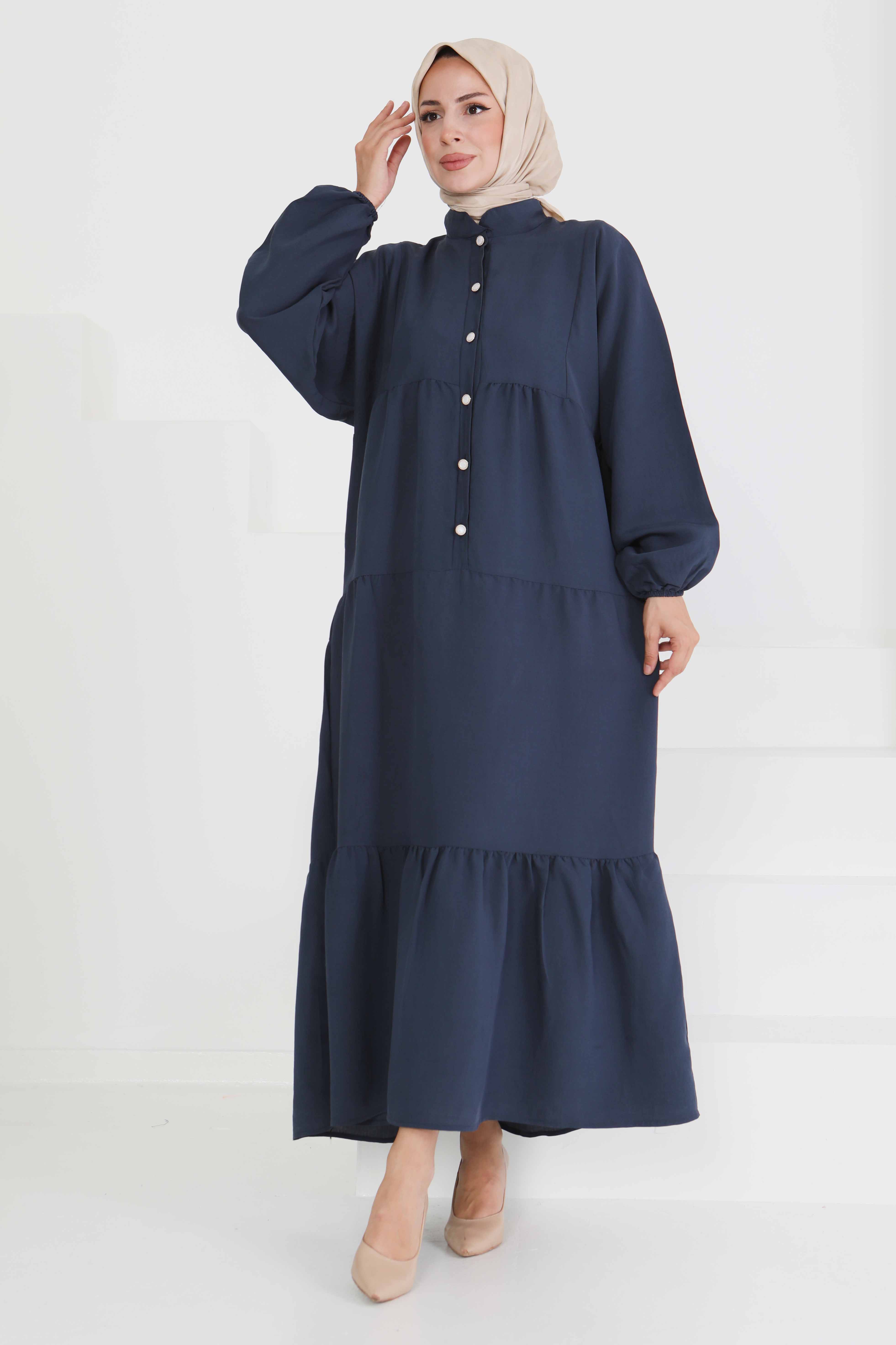 İnci Düğmeli Elbise - 27469 - 2