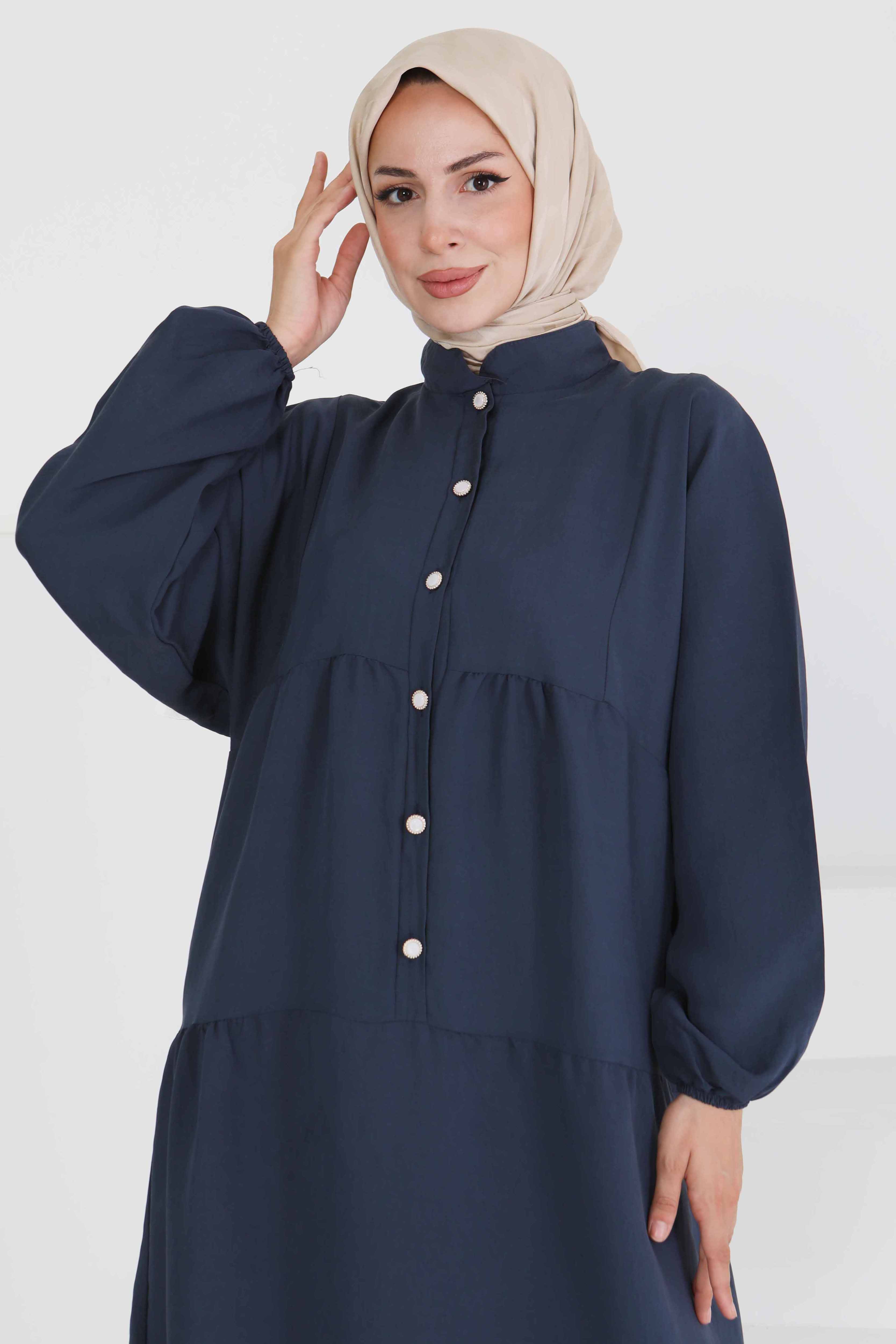 İnci Düğmeli Elbise - 27469 - 3