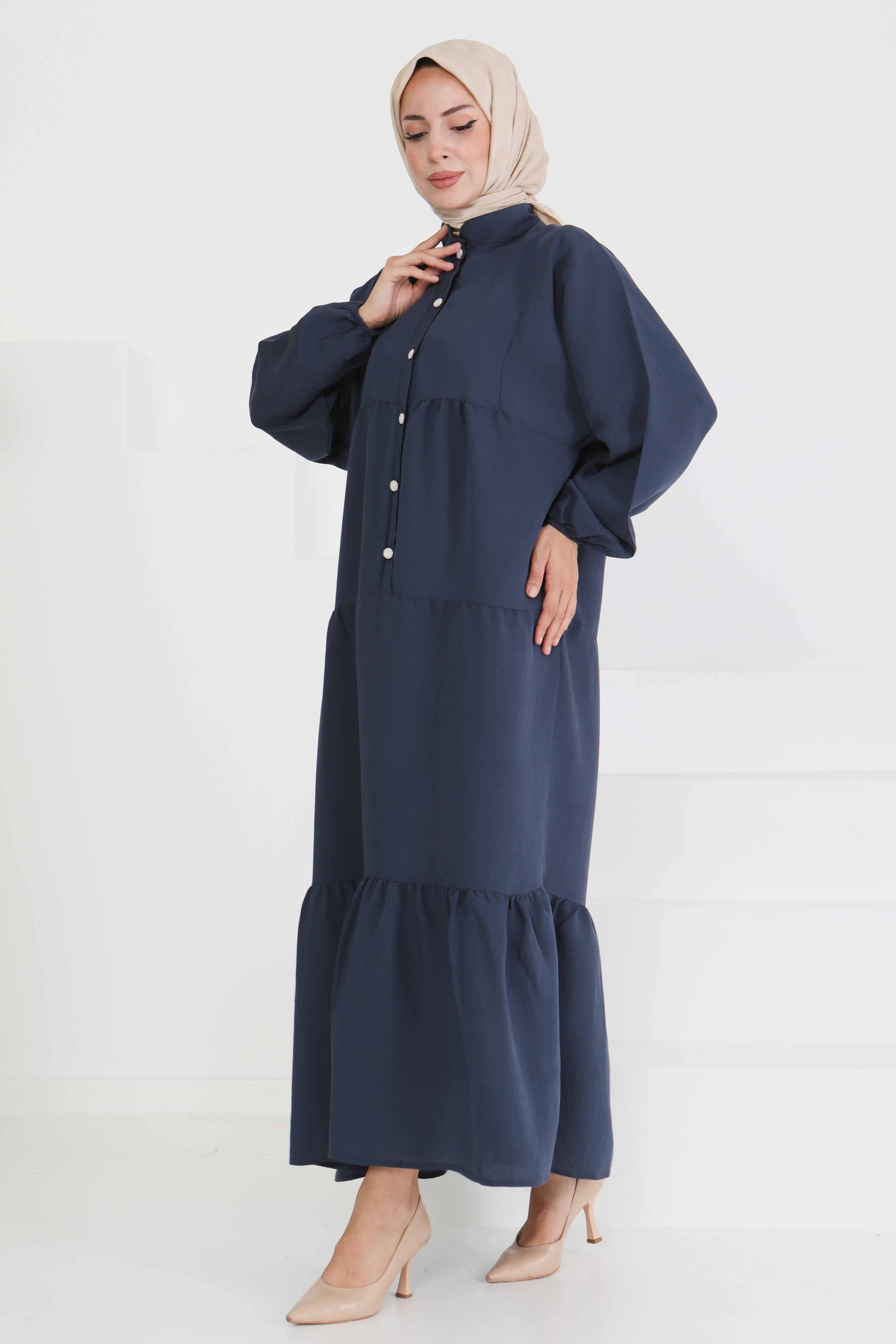 İnci Düğmeli Elbise - 27469 - 5