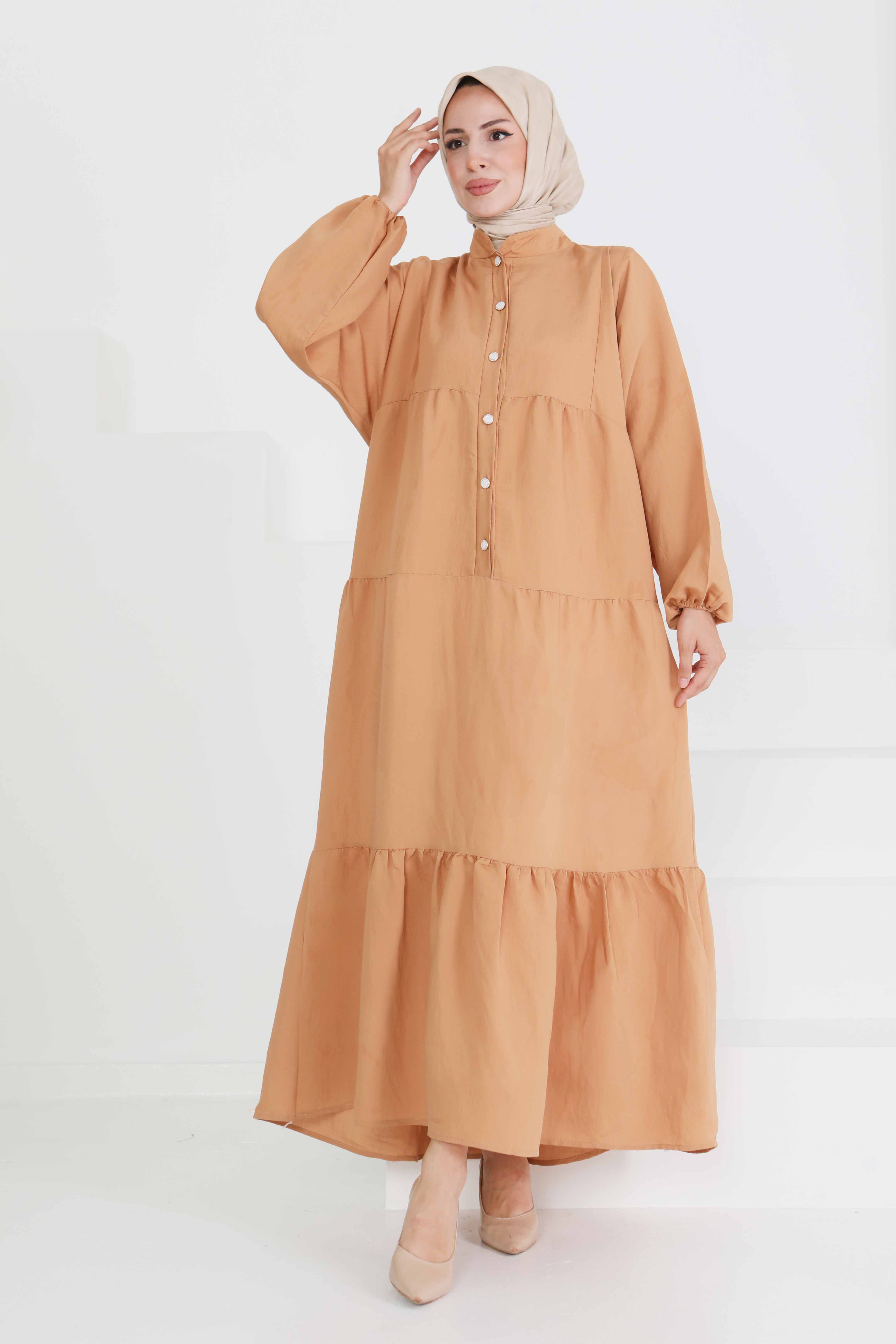 İnci Düğmeli Elbise - 27469 - 1