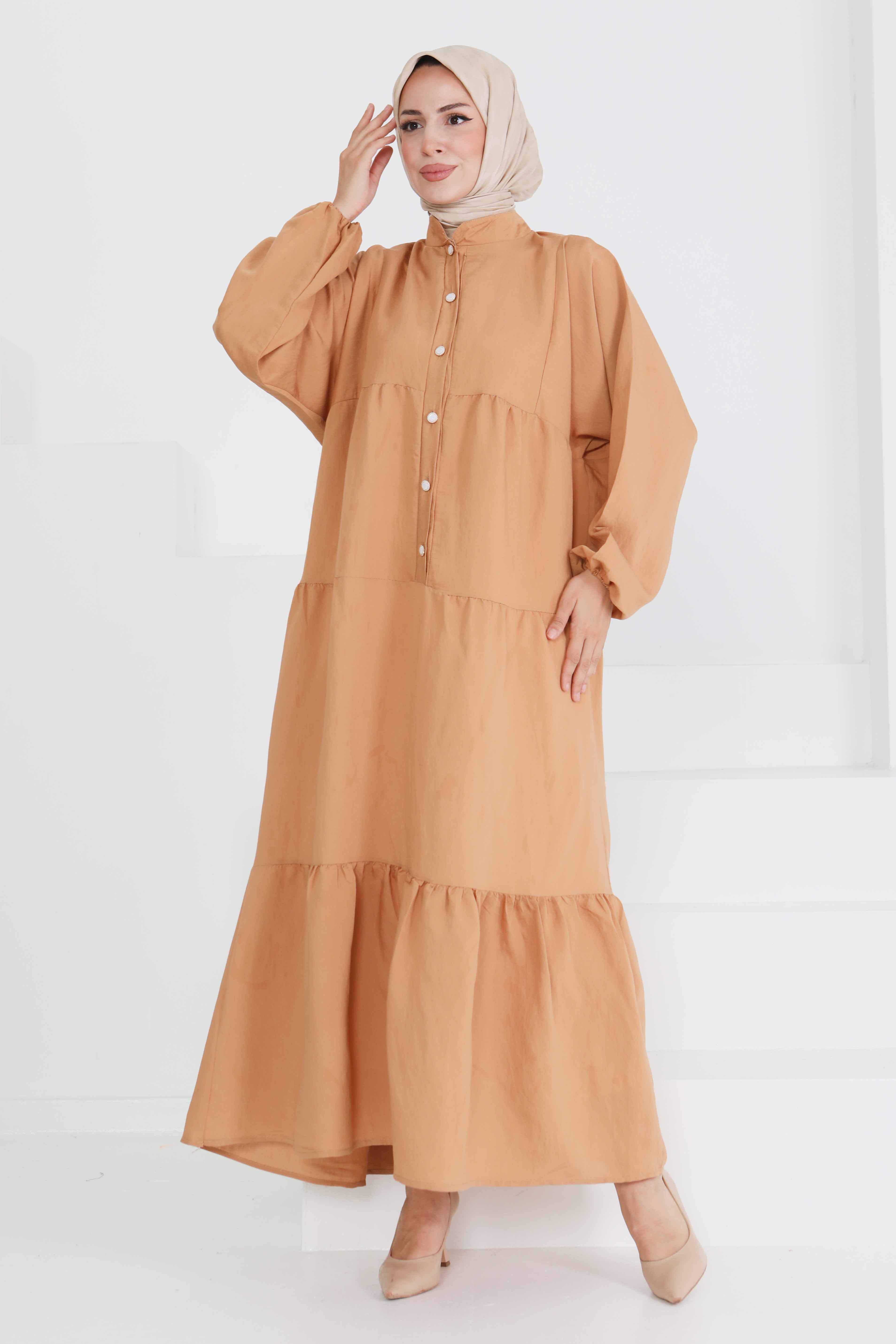 İnci Düğmeli Elbise - 27469 - 3