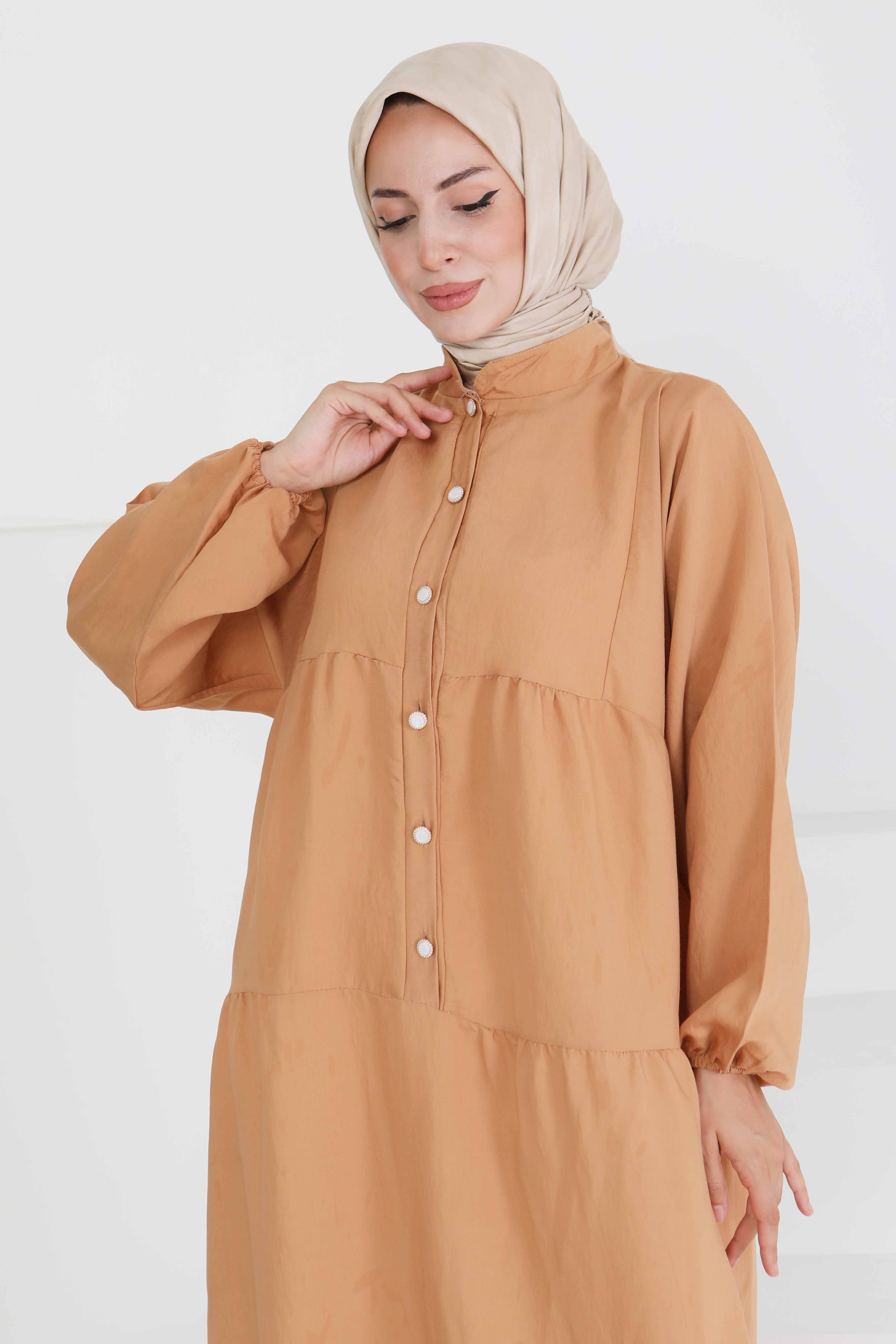 İnci Düğmeli Elbise - 27469 - 4