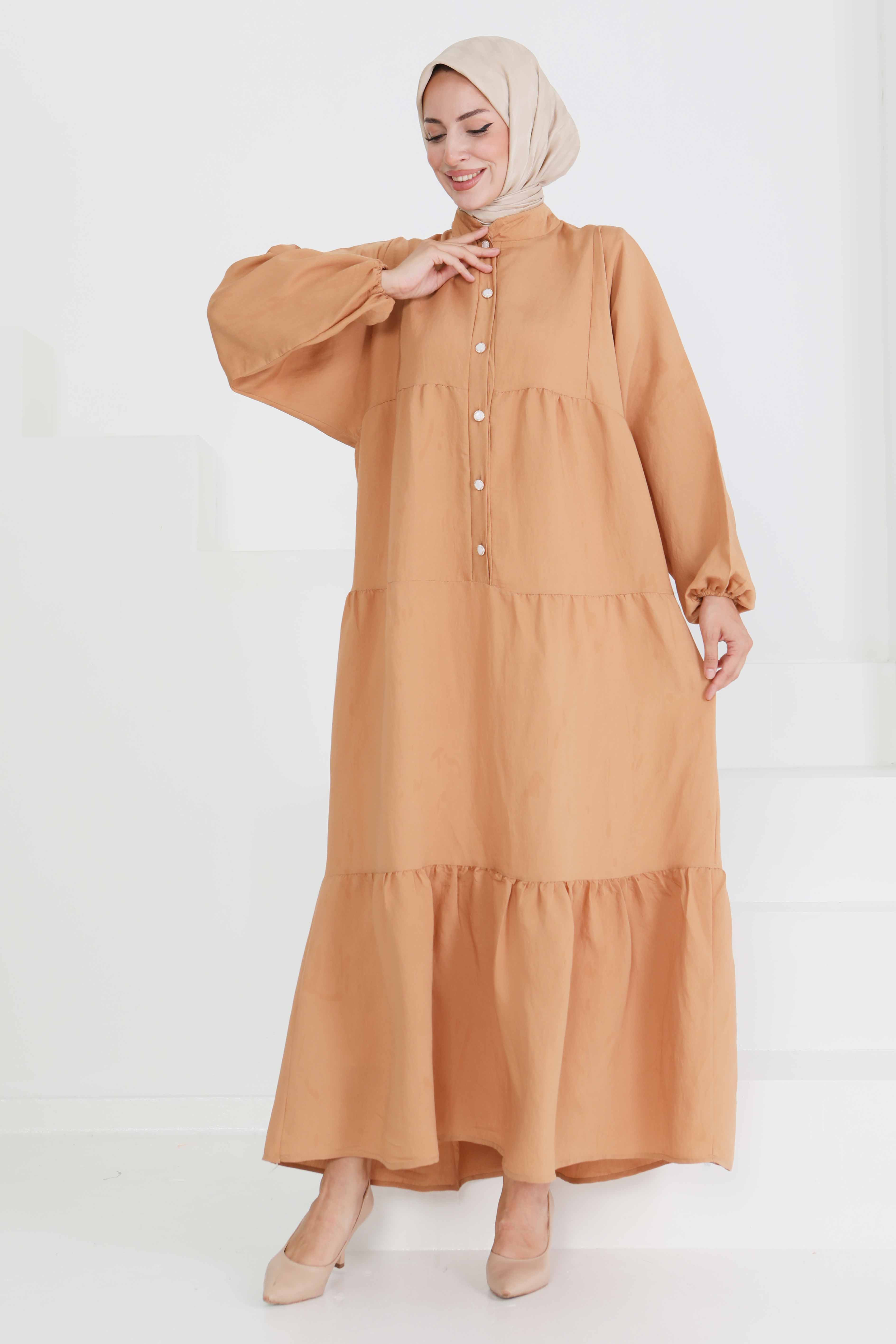 İnci Düğmeli Elbise - 27469 - 5