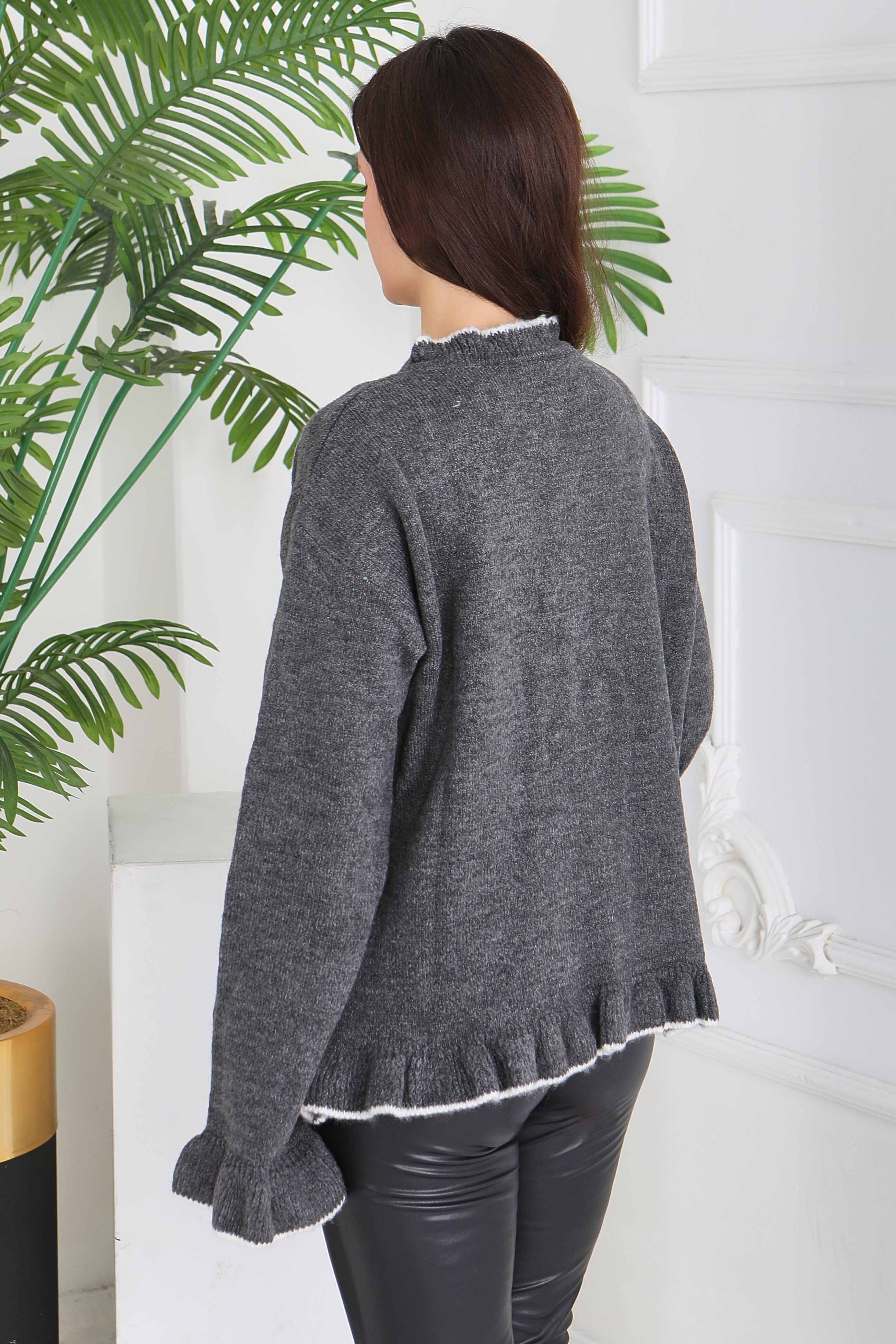 İnci Düğmeli Triko Hırka - 28005-ANTRASIT - 4