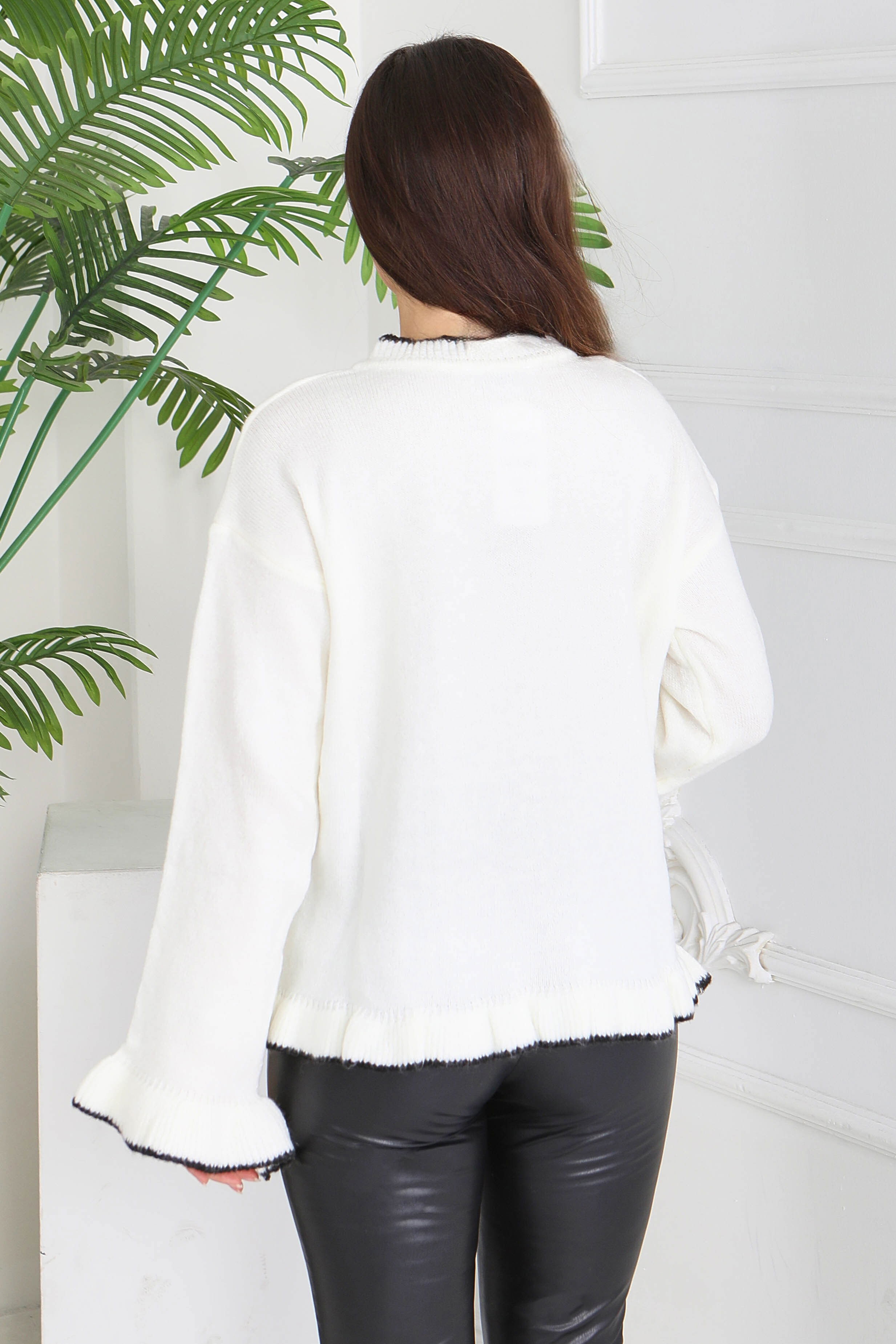 İnci Düğmeli Triko Hırka - 28005-BEYAZ - 5