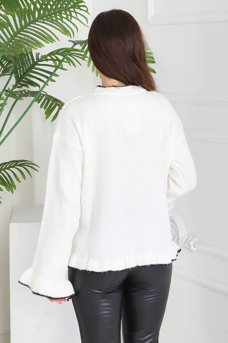 İnci Düğmeli Triko Hırka - 28005-BEYAZ - TOFİSA