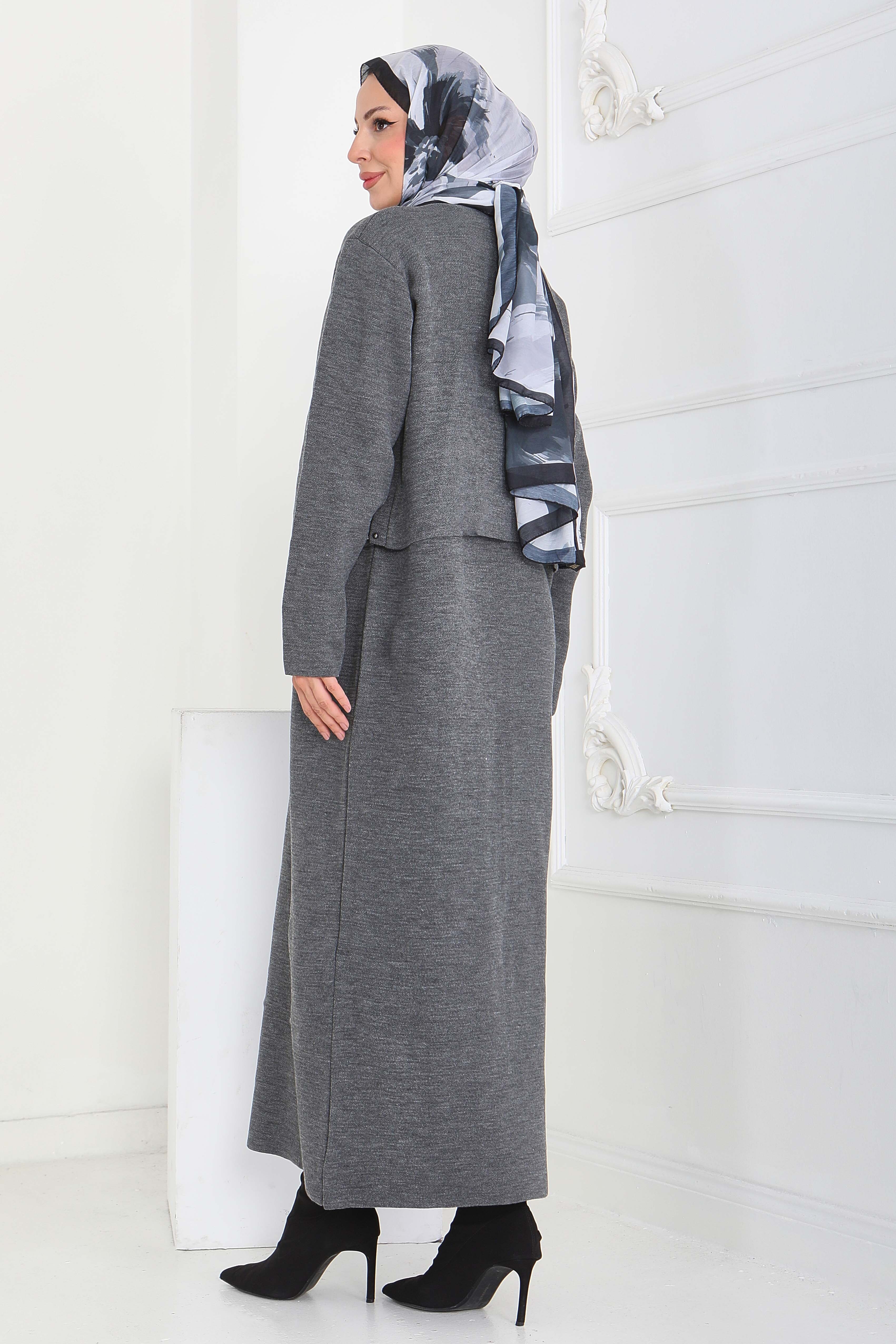 İncili Bolero Elbise Triko Takım - 27928-ANTRASIT - 5
