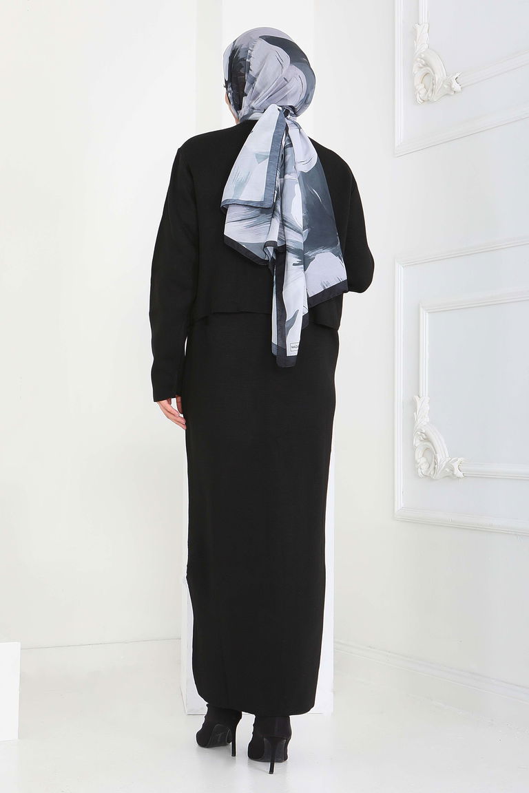 İncili Bolero Elbise Triko Takım - 27928-SIYAH - TOFİSA