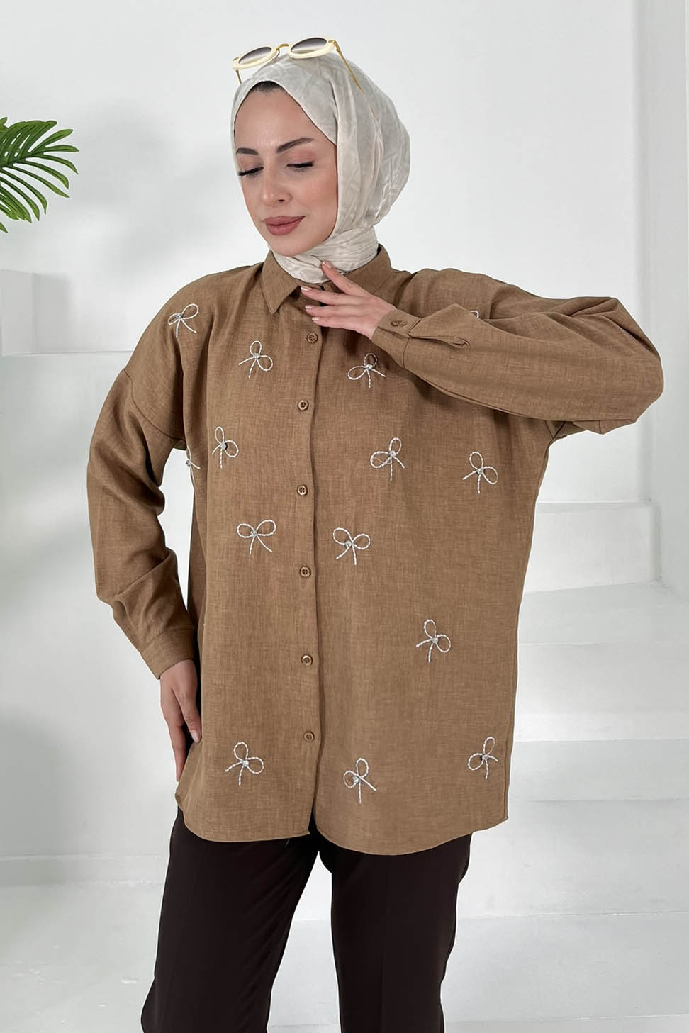 İncili Gömlek Vizon - 27033 - 3