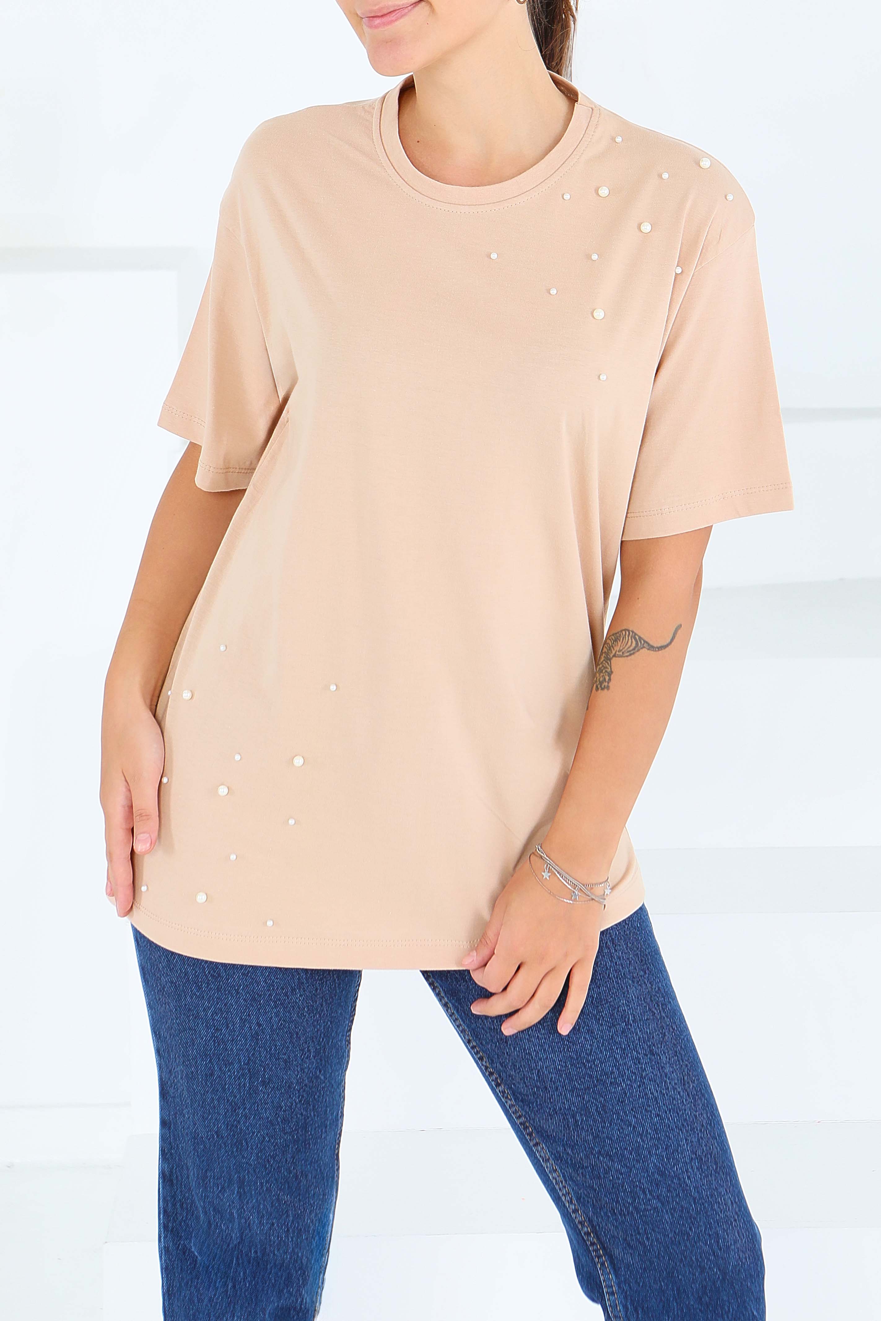 İncili Kısa Kollu T-Şhirt - 27543 - 1